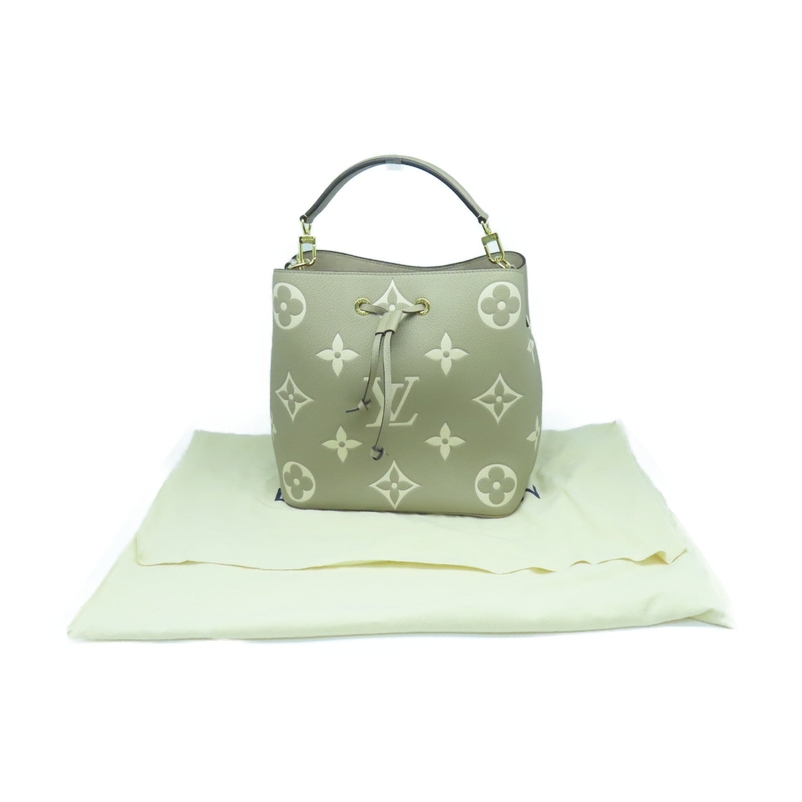 LOUIS VUITTON Mono Empreinte NeoNoe MM gold buckle handle bag beige