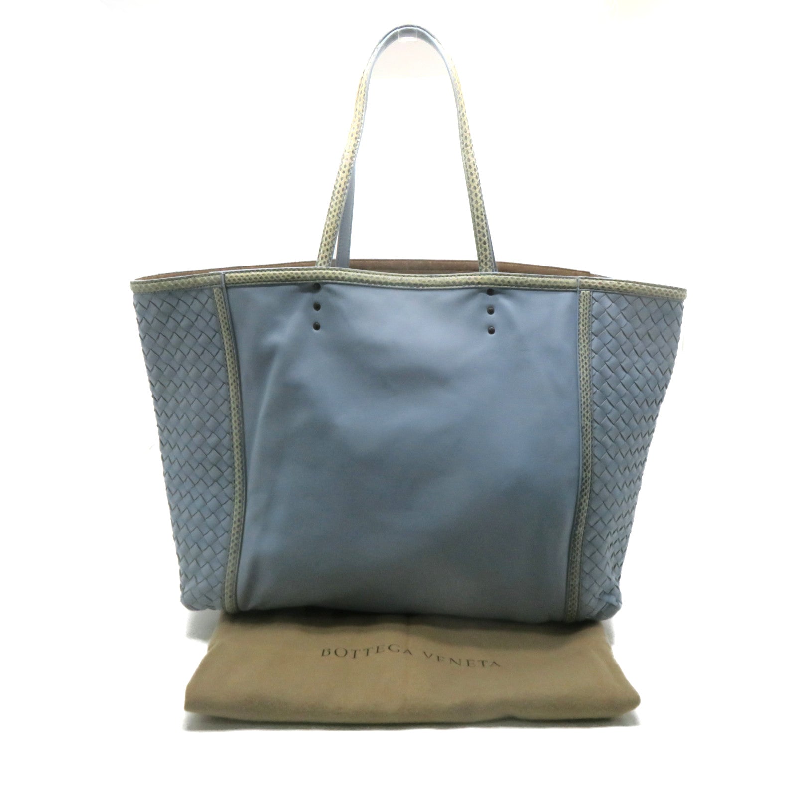 BOTTEGA VENETA 【激減優惠】羊皮皮革/蛇皮皮革Tote Bag肩背袋淺藍色
