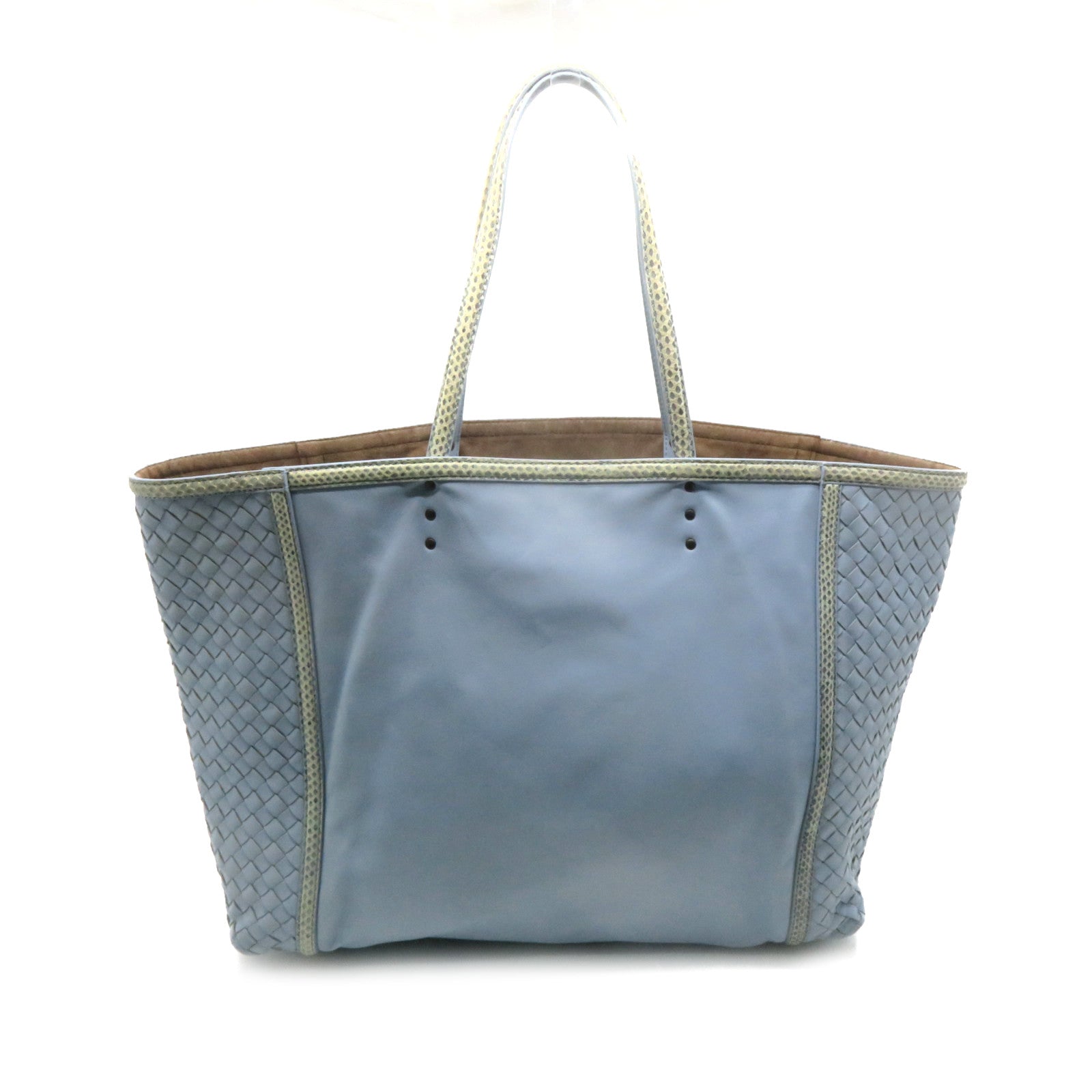 BOTTEGA VENETA 【激減優惠】羊皮皮革/蛇皮皮革Tote Bag肩背袋淺藍色