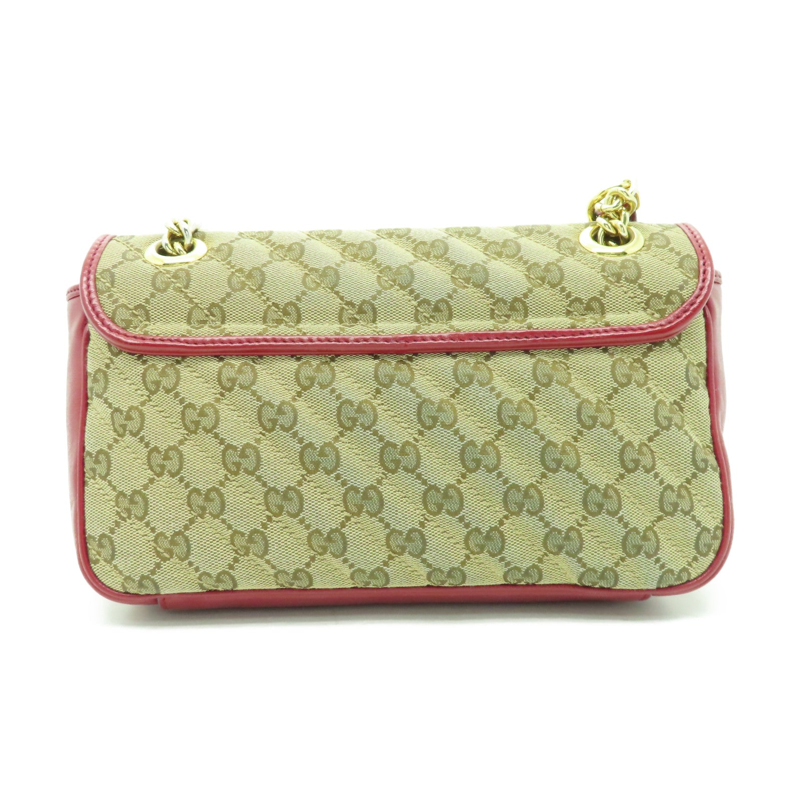 GUCCI 帆布Shoulder Bag金扣鏈帶肩背袋啡色/紅色