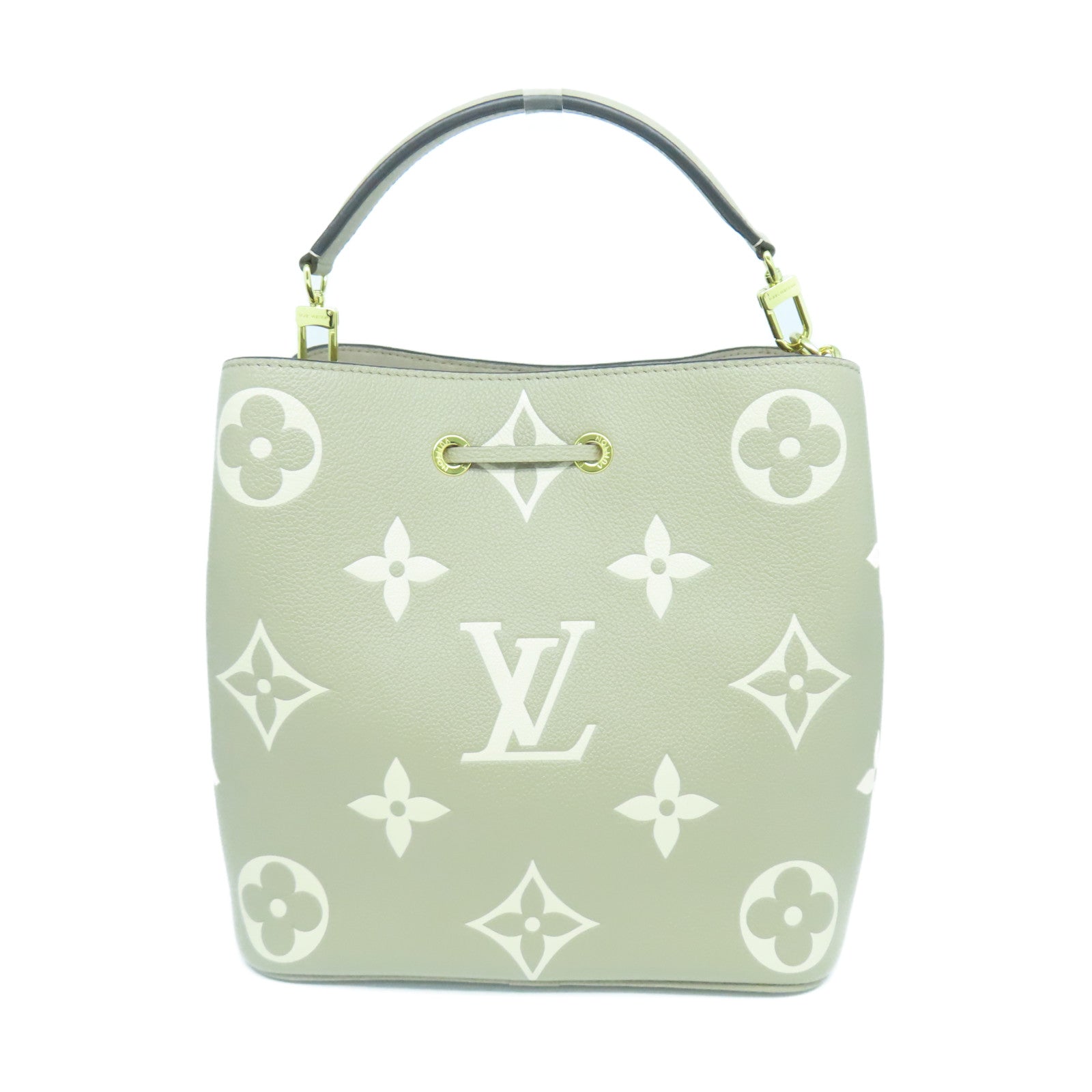 LOUIS VUITTON Mono Empreinte NeoNoe MM gold buckle handle bag beige