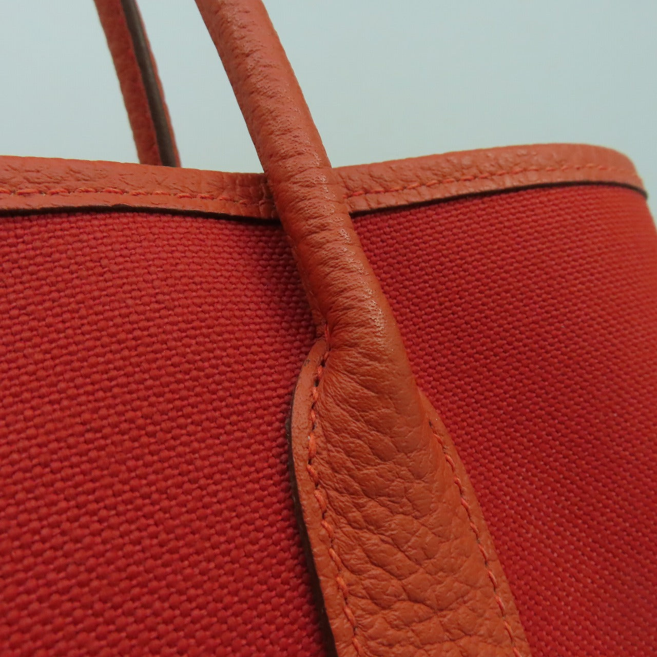 HERMES 帆布Garden Party TPM銀扣手挽袋紅色/橙色