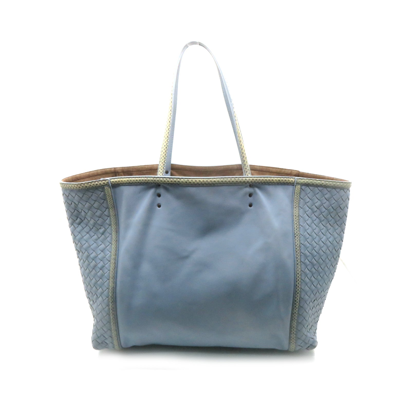 BOTTEGA VENETA 【激減優惠】羊皮皮革/蛇皮皮革Tote Bag肩背袋淺藍色