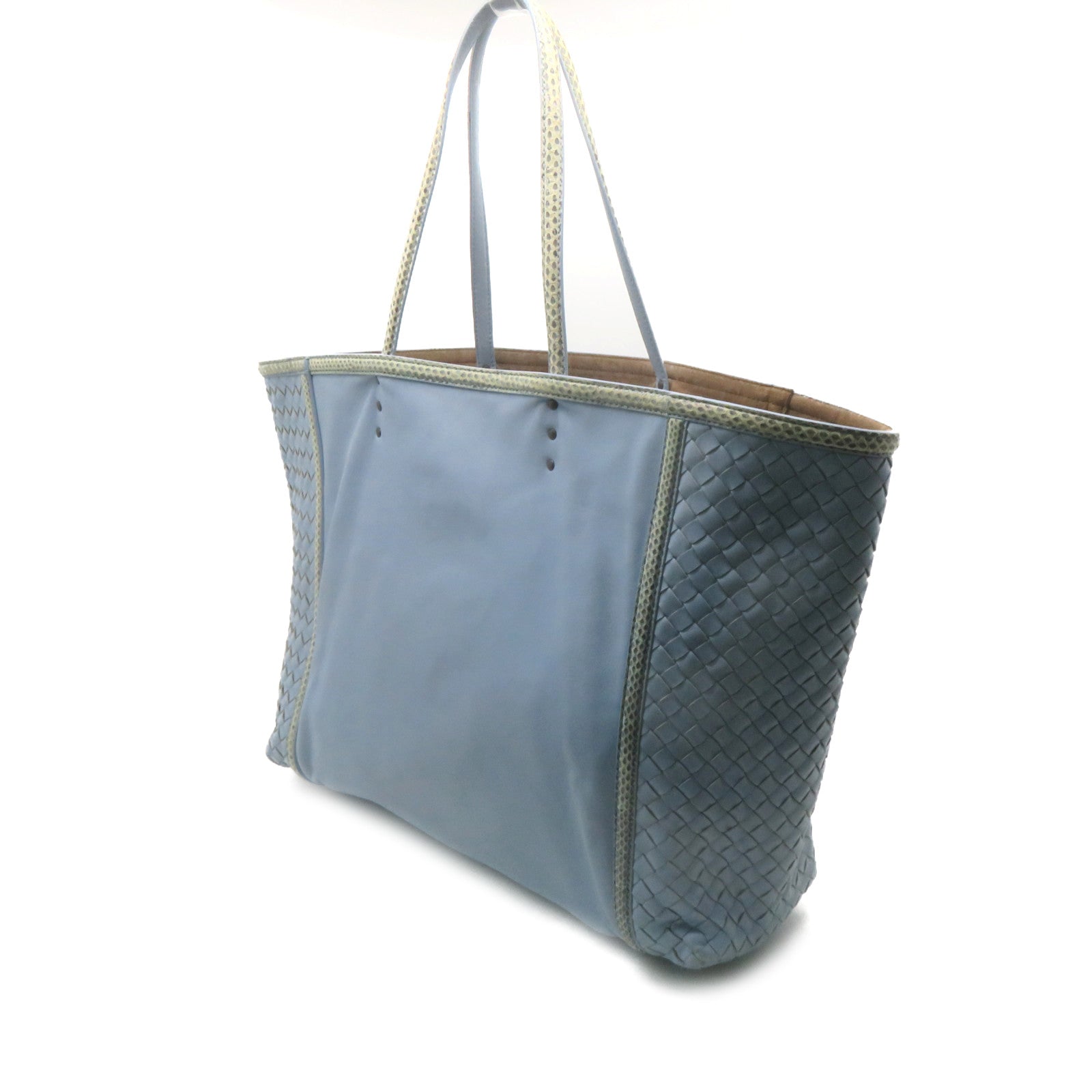 BOTTEGA VENETA 【激減優惠】羊皮皮革/蛇皮皮革Tote Bag肩背袋淺藍色