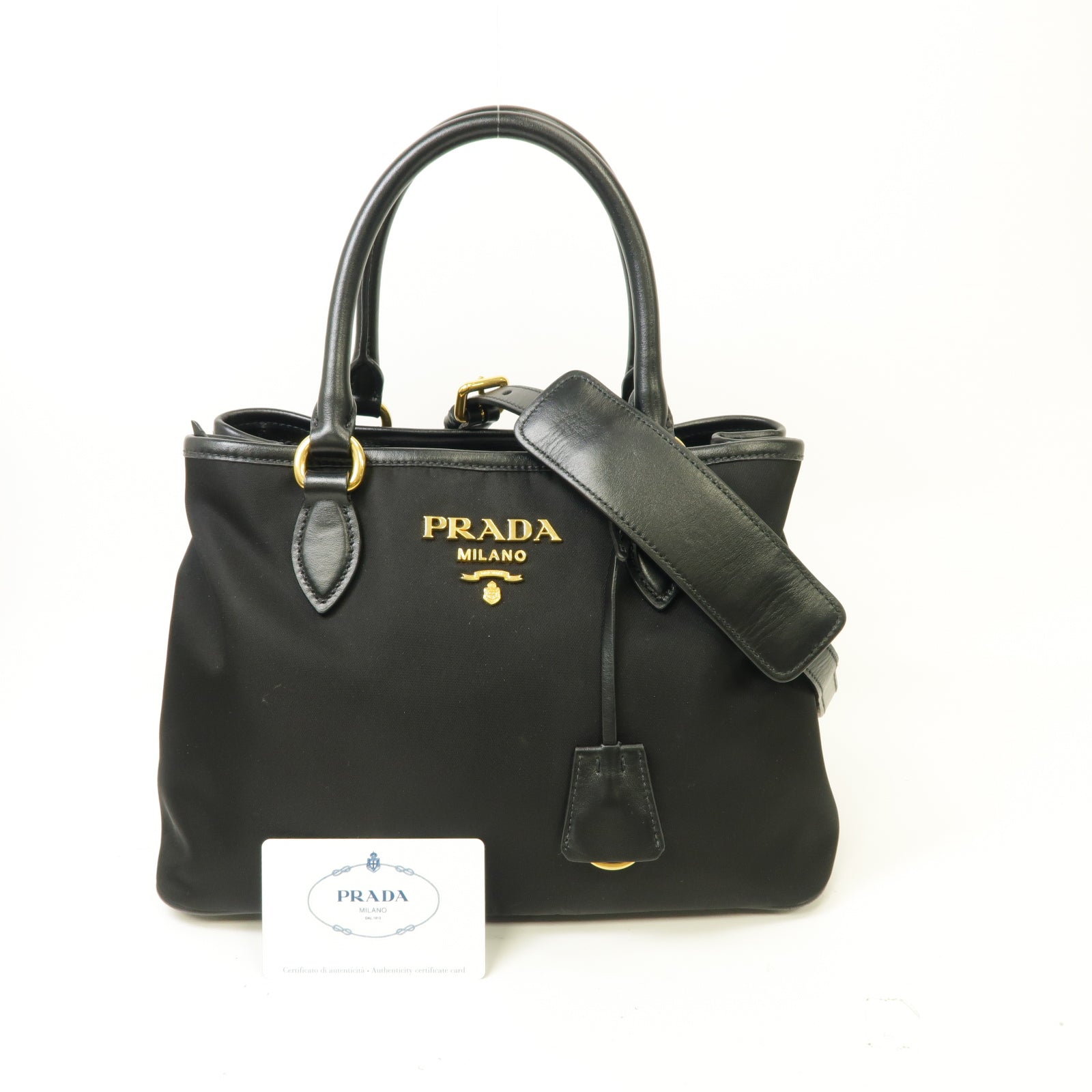 PRADA 尼龍2 Way Shoulder金扣手挽肩背兩用袋黑色