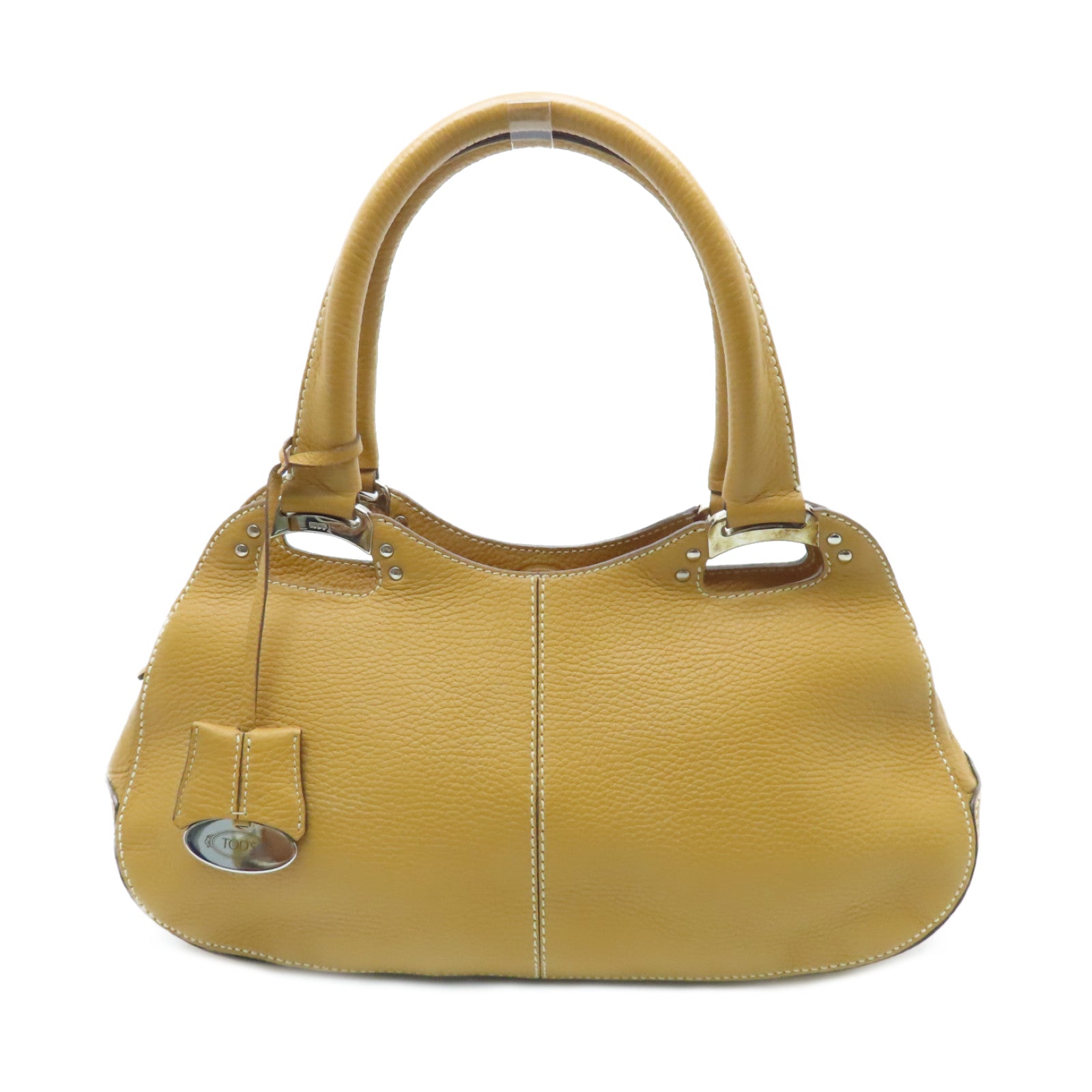TOD'S Cowhide Leather Hand Bag Gold Buckle Hand Bag Brown