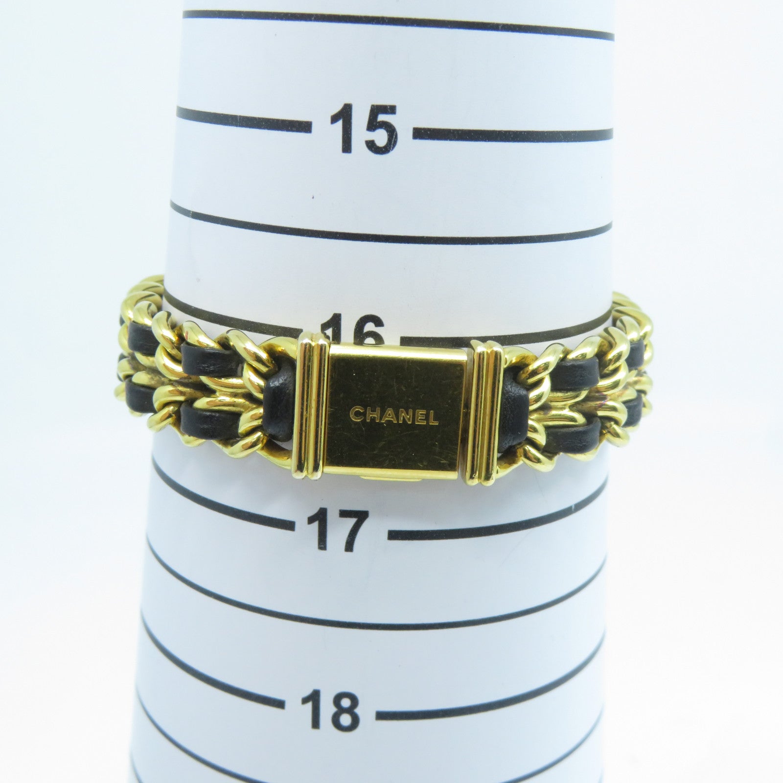 CHANEL Premiere L鍍金石英機芯手錶黑色/金色