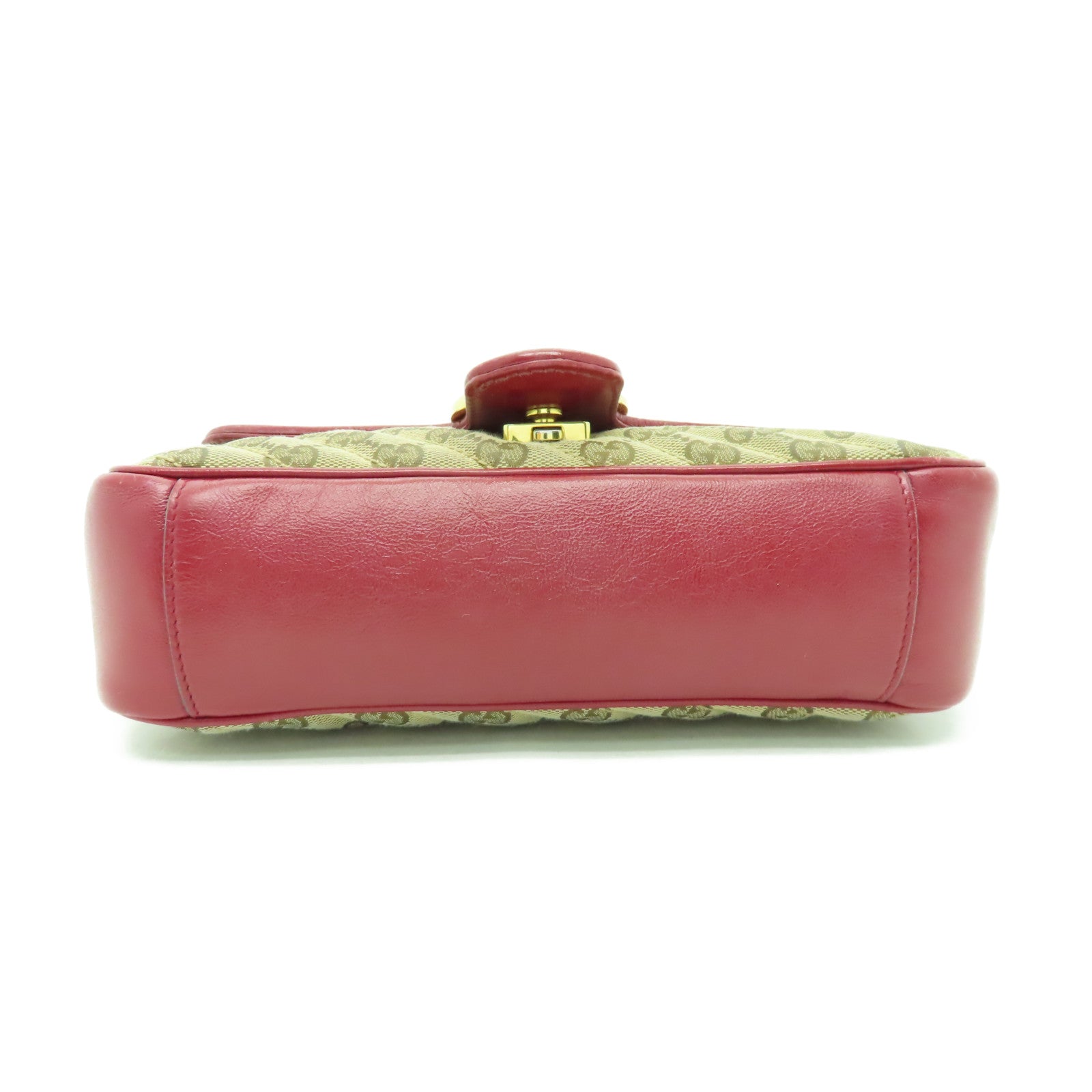 GUCCI 帆布Shoulder Bag金扣鏈帶肩背袋啡色/紅色