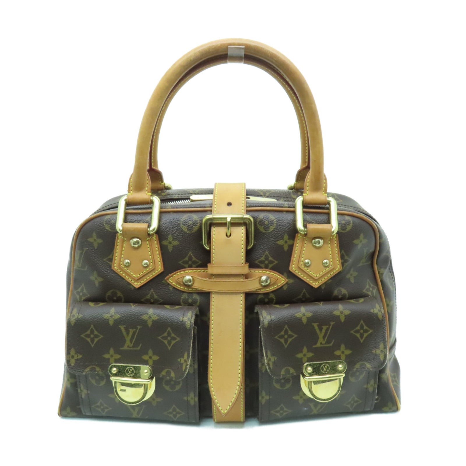 LOUIS VUITTON Monogram Manhattan GM金扣手挽袋棕色