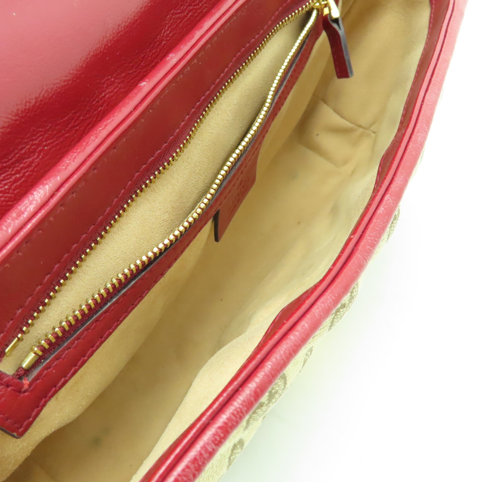 GUCCI 帆布Shoulder Bag金扣鏈帶肩背袋啡色/紅色