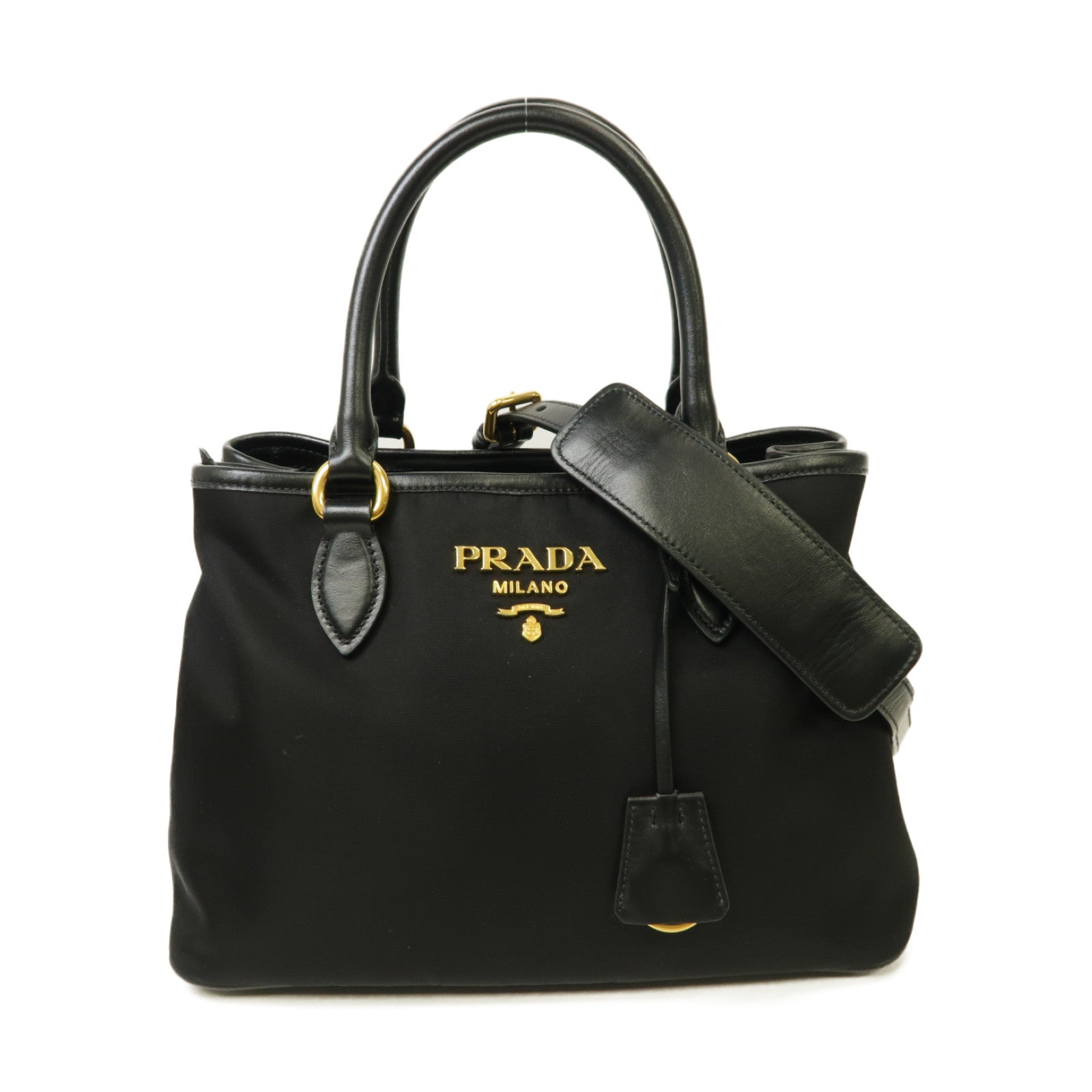 PRADA 尼龍2 Way Shoulder金扣手挽肩背兩用袋黑色