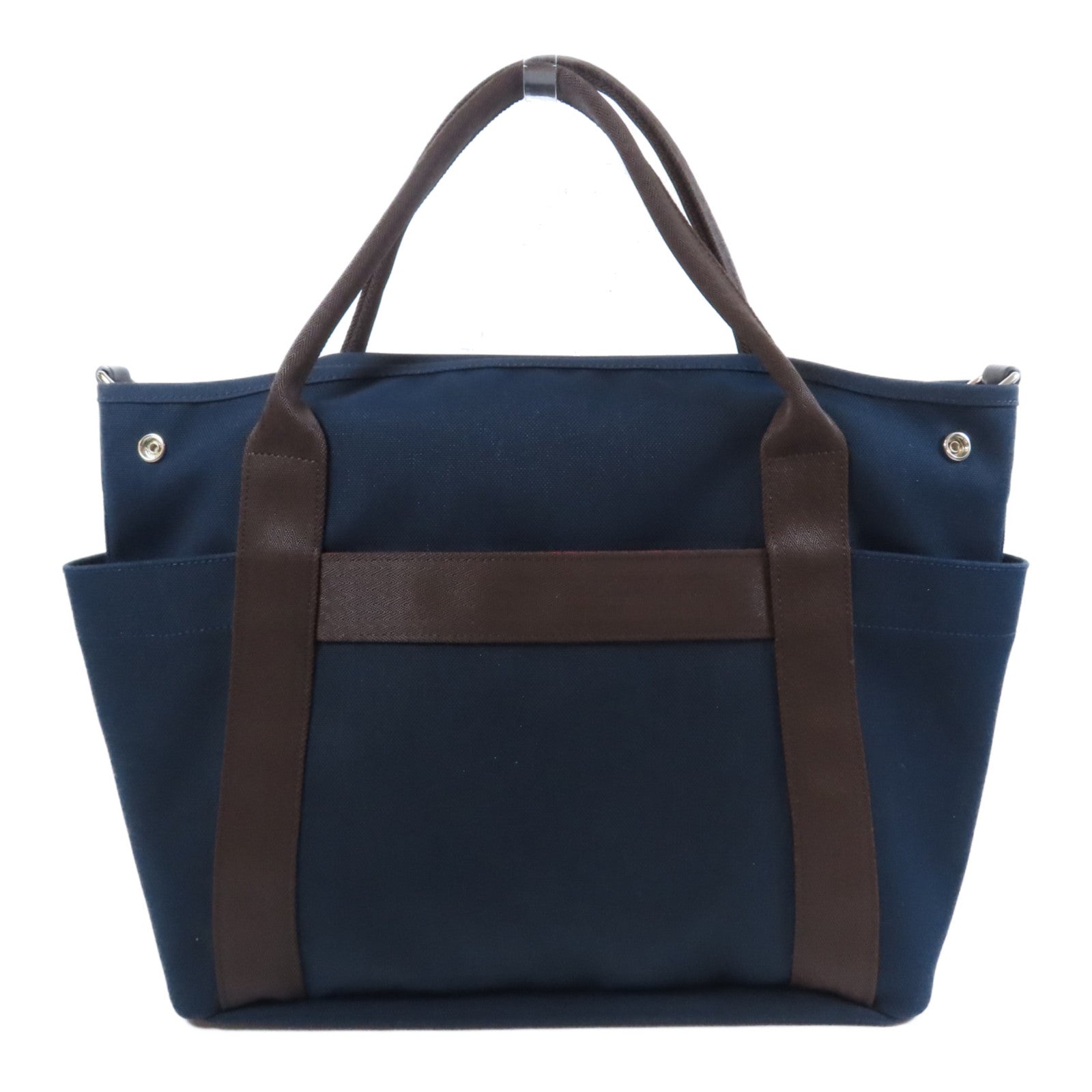 HERMES 帆布Sac De Pansage Groom銀扣手挽肩背兩用袋海軍藍色