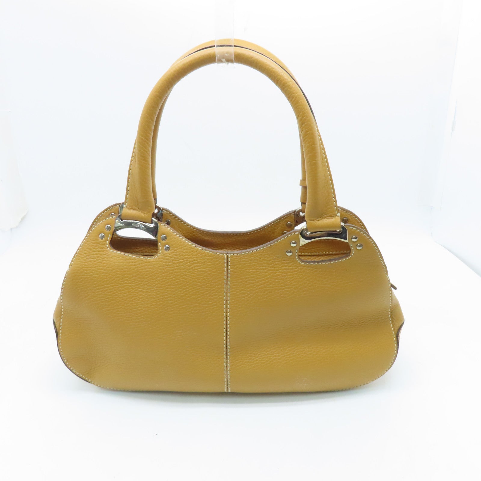 TOD'S Cowhide Leather Hand Bag Gold Buckle Hand Bag Brown