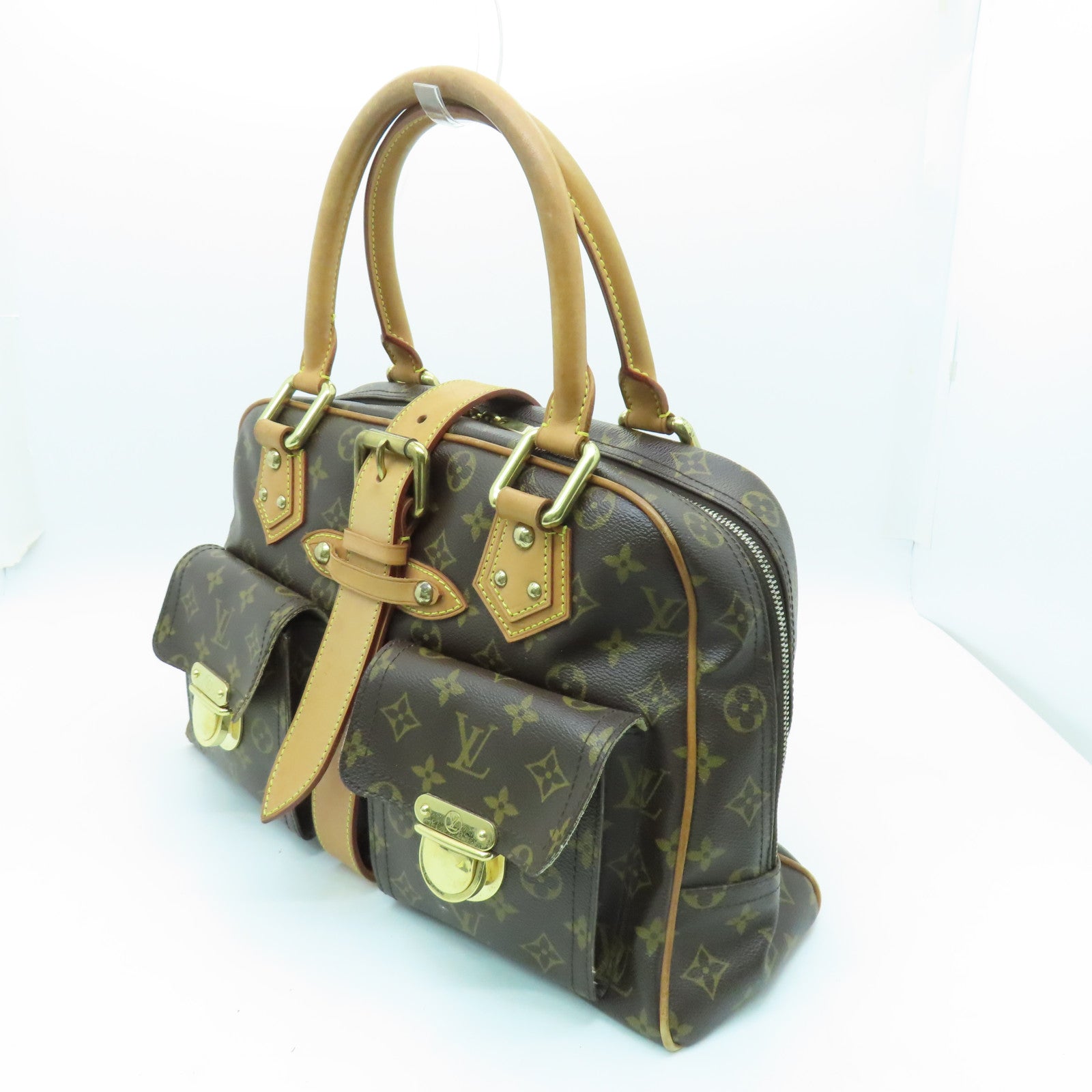 LOUIS VUITTON Monogram Manhattan GM金扣手挽袋棕色