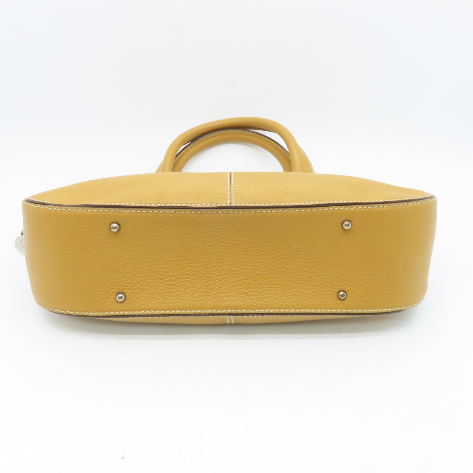 TOD'S Cowhide Leather Hand Bag Gold Buckle Hand Bag Brown