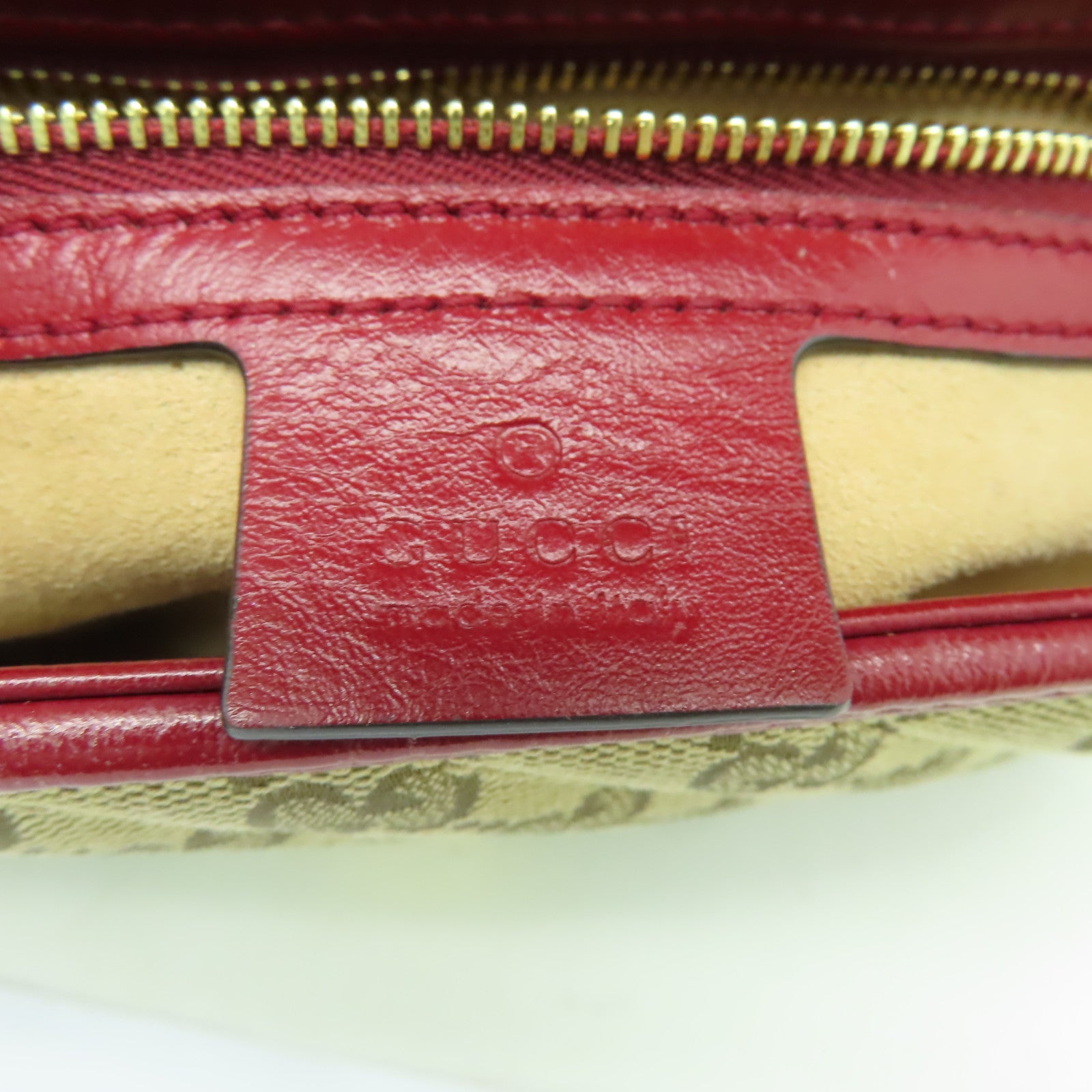 GUCCI 帆布Shoulder Bag金扣鏈帶肩背袋啡色/紅色