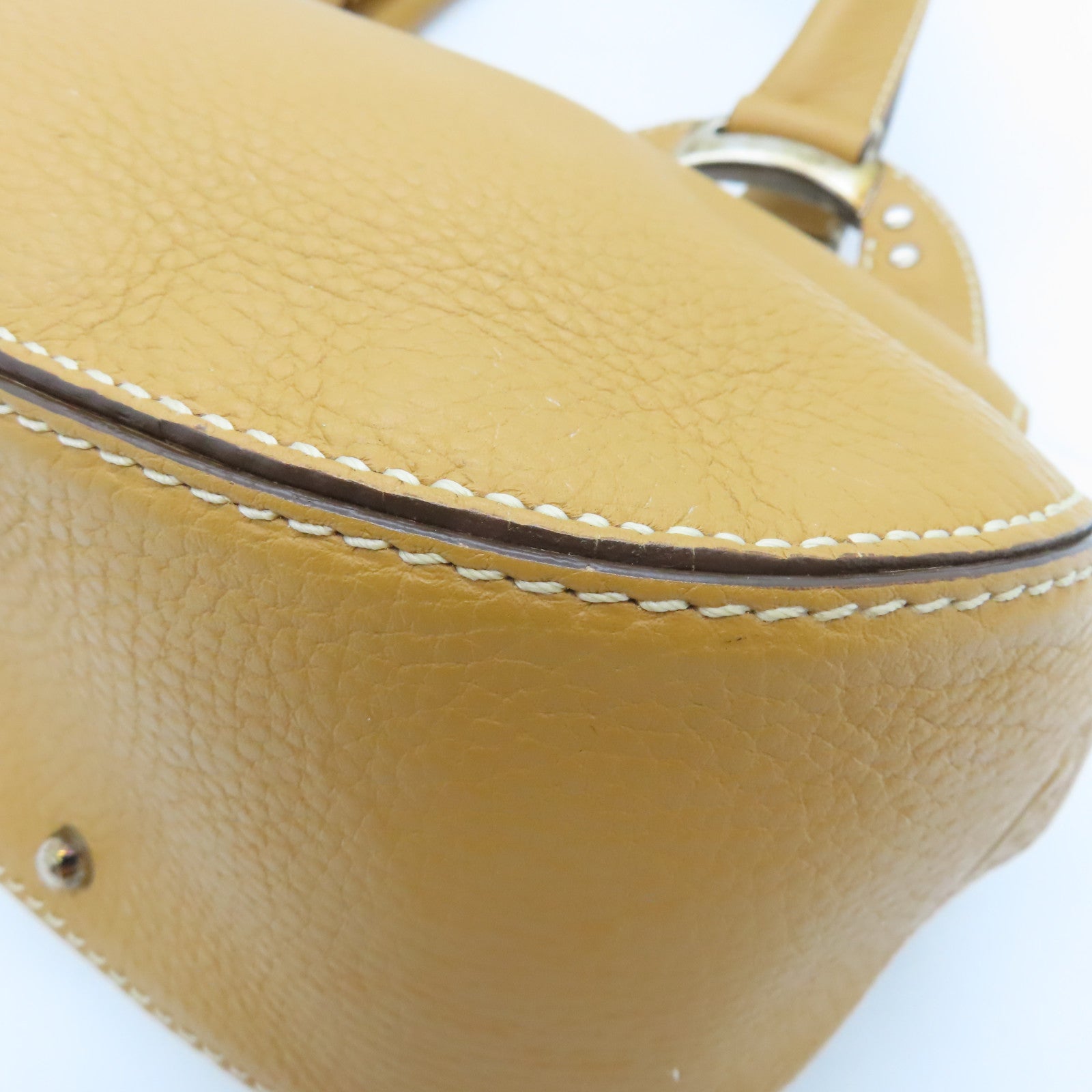 TOD'S Cowhide Leather Hand Bag Gold Buckle Hand Bag Brown