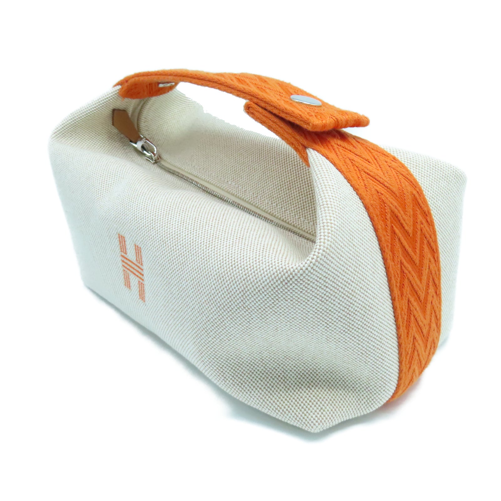 HERMES Toile H Hand Bag銀扣手挽袋白色/橙色