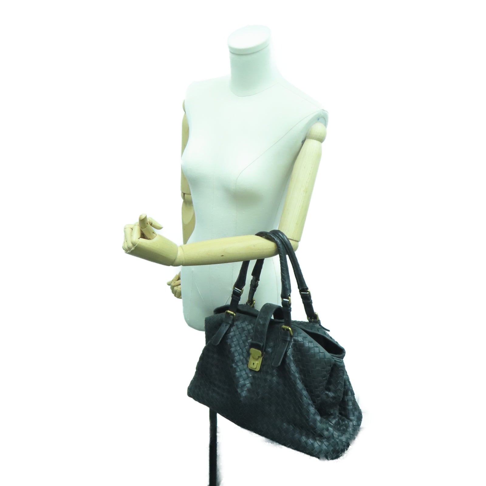 BOTTEGA VENETA 【激減優惠】羊皮皮革Tote Bag金扣手挽袋黑色