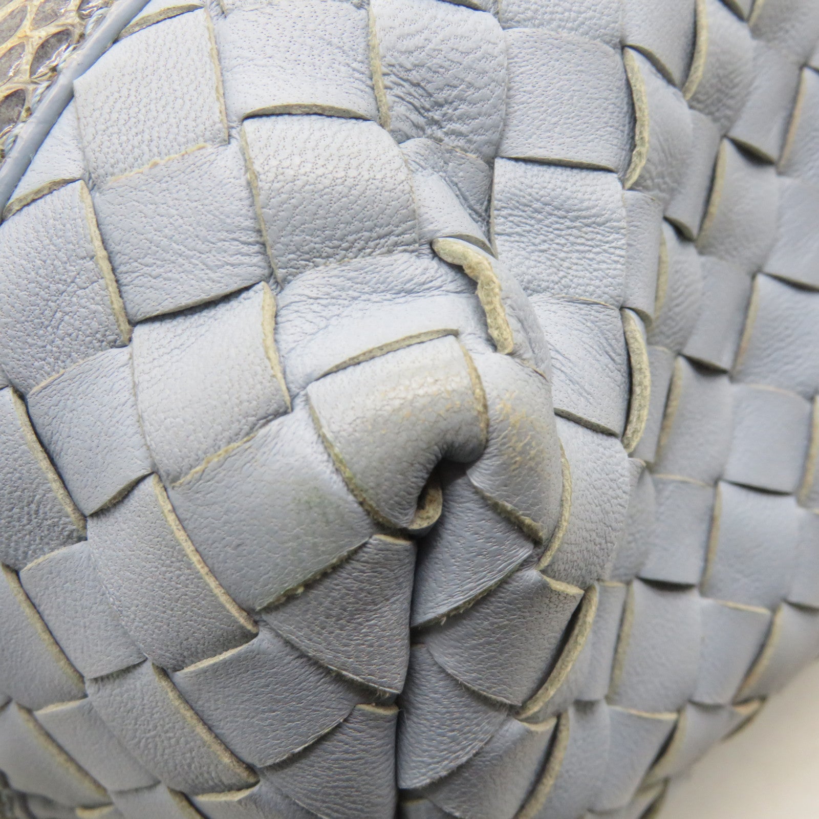 BOTTEGA VENETA 【激減優惠】羊皮皮革/蛇皮皮革Tote Bag肩背袋淺藍色