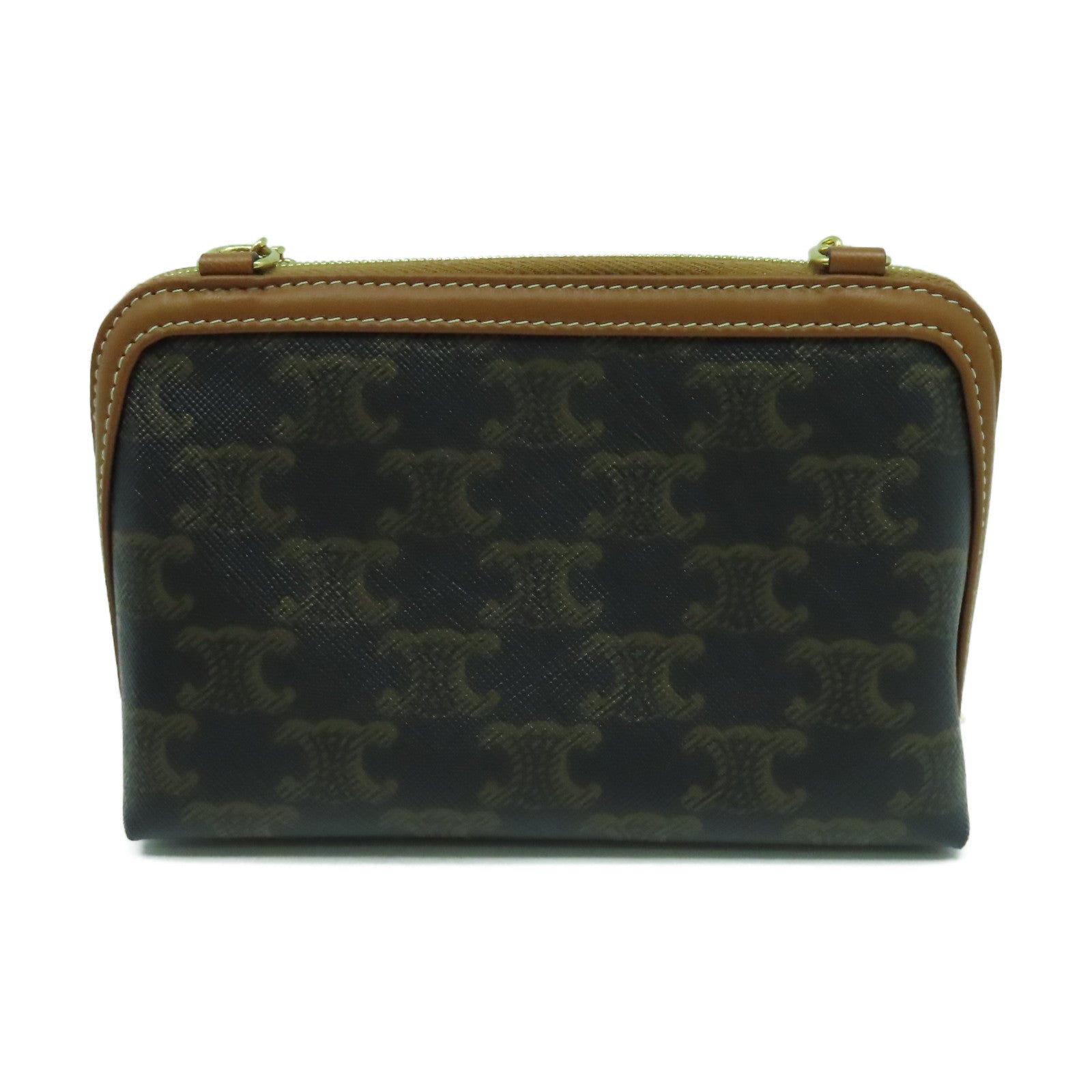 CELINE 塗層帆布Shoulder Bag金扣鏈帶肩背袋啡色