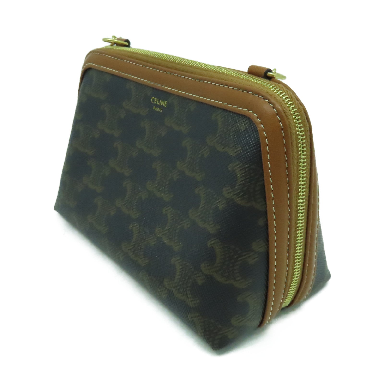 CELINE 塗層帆布Shoulder Bag金扣鏈帶肩背袋啡色