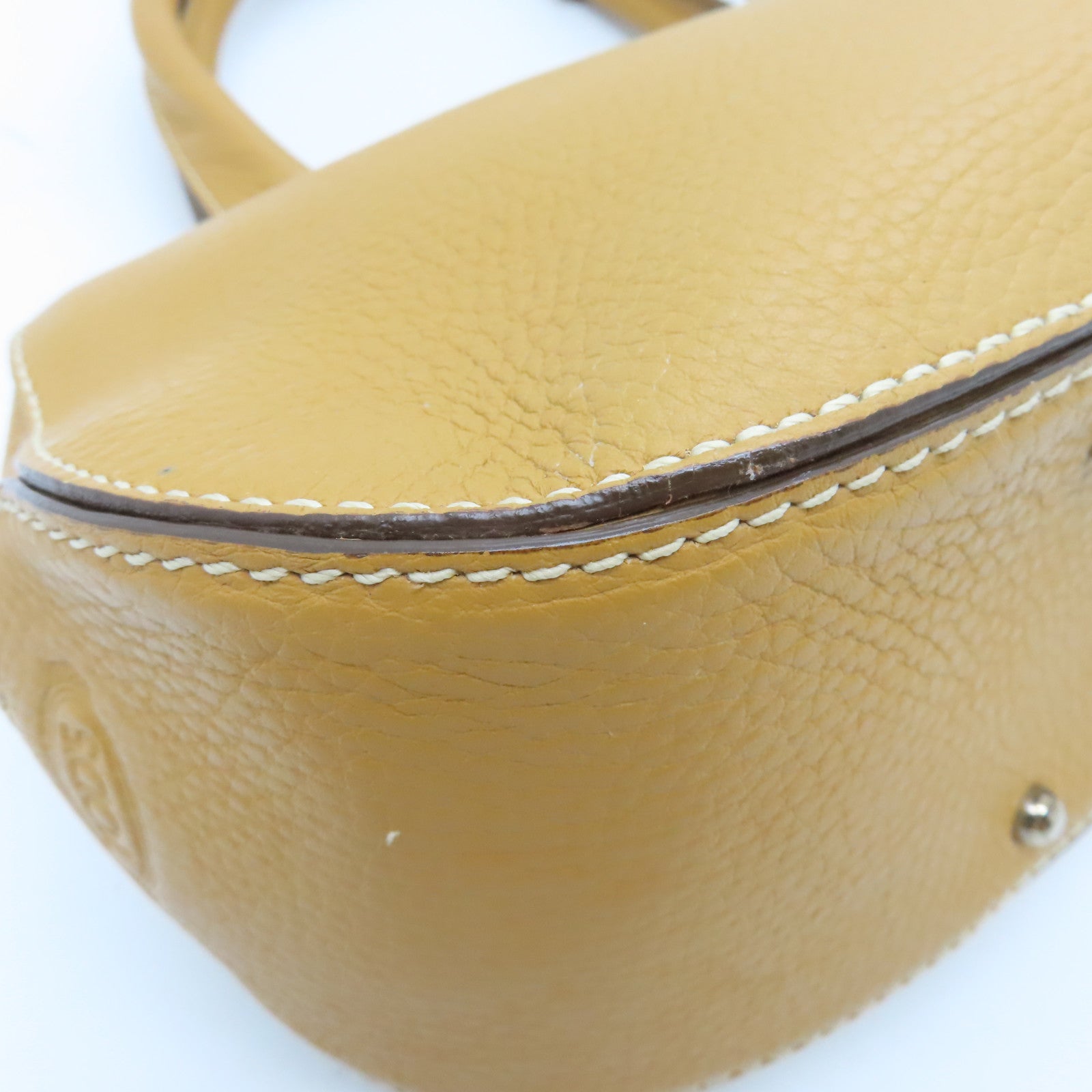 TOD'S Cowhide Leather Hand Bag Gold Buckle Hand Bag Brown