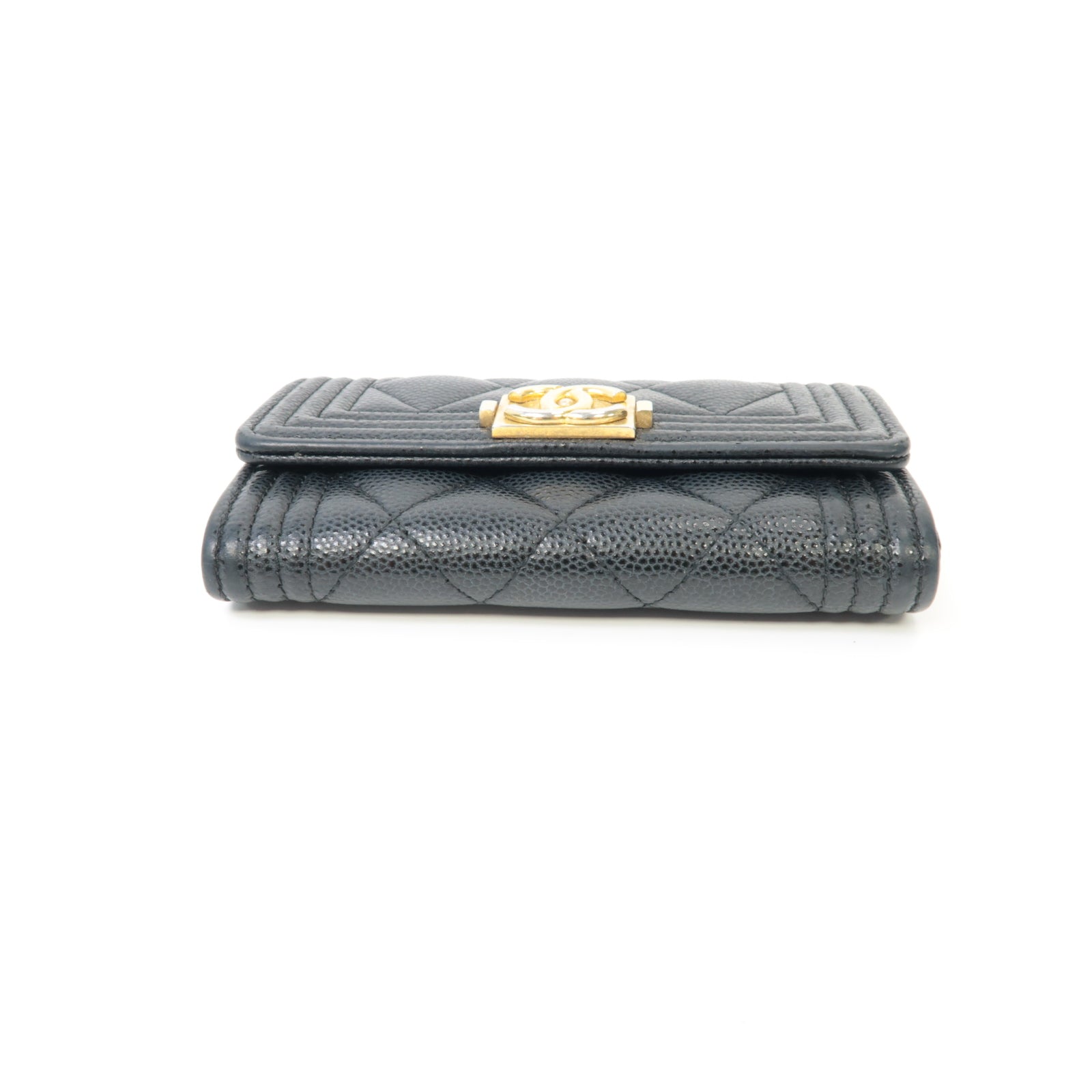 CHANEL 菱格Caviar皮革Card Case金扣卡片套黑色