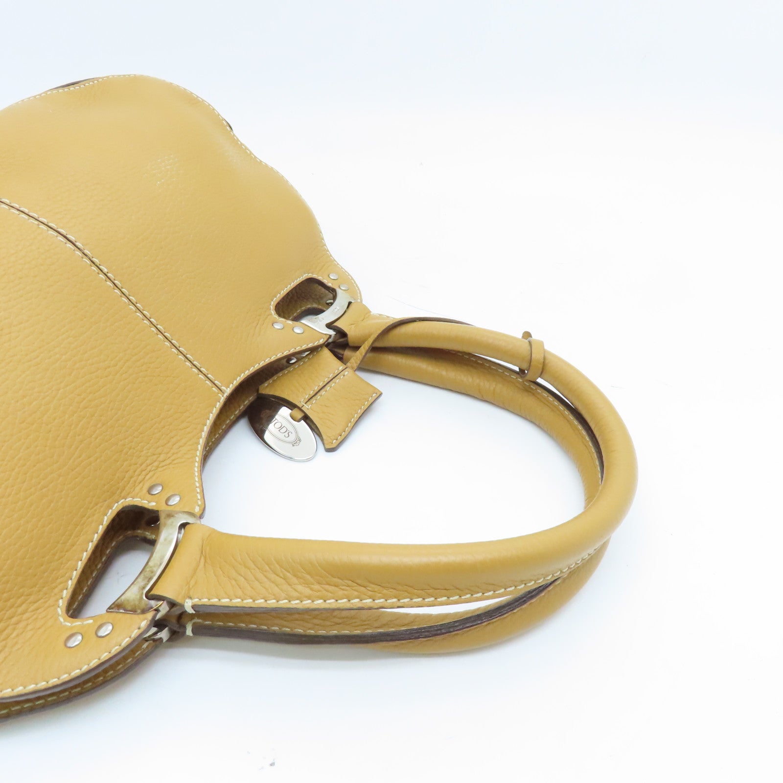 TOD'S Cowhide Leather Hand Bag Gold Buckle Hand Bag Brown
