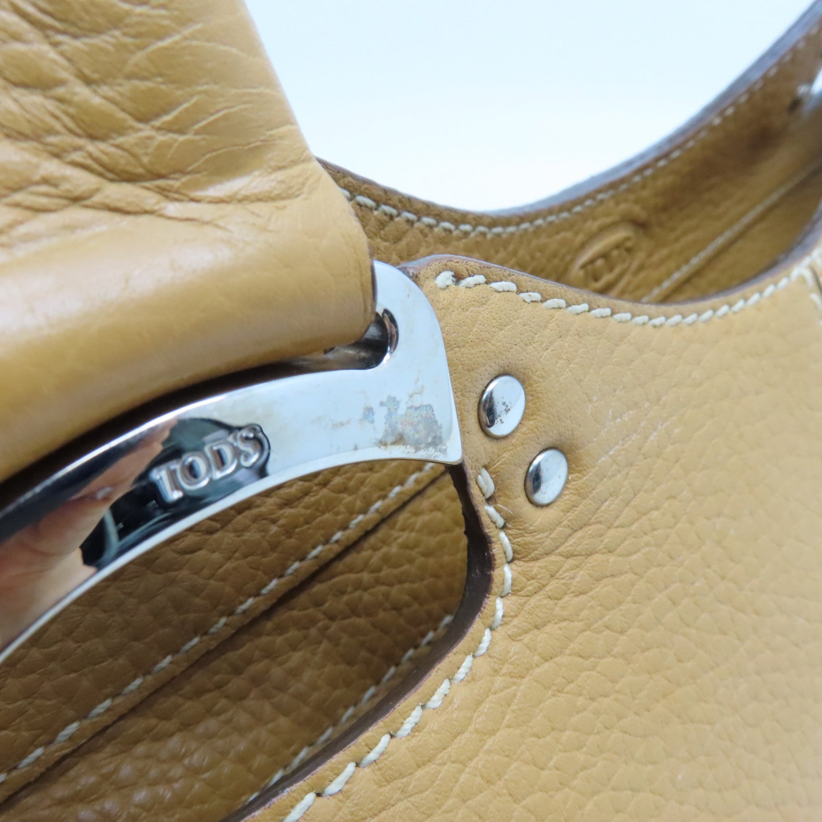 TOD'S Cowhide Leather Hand Bag Gold Buckle Hand Bag Brown