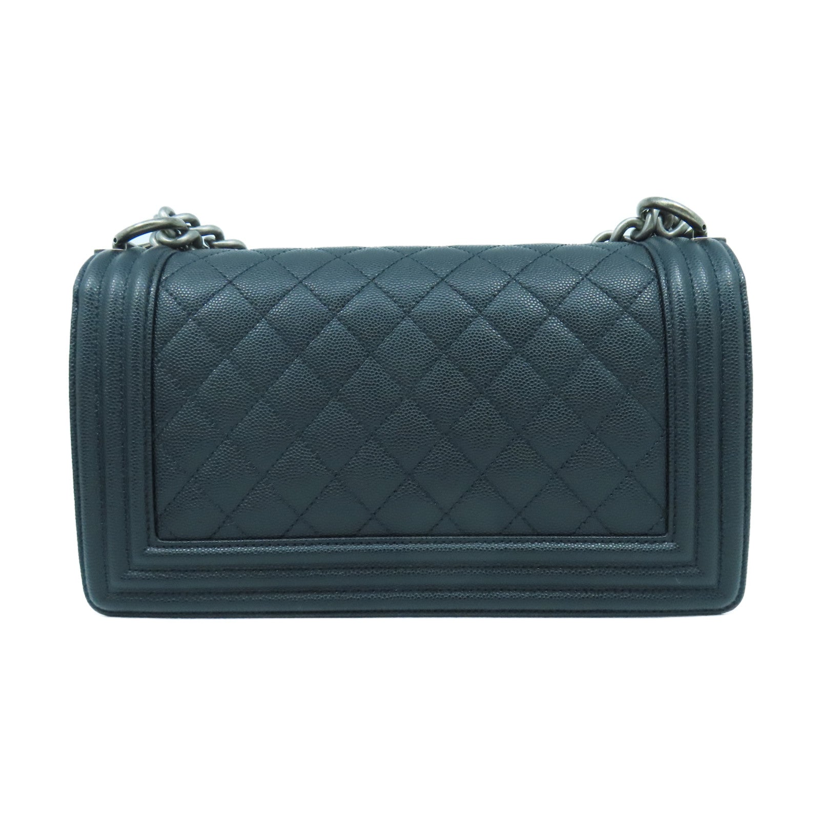 CHANEL 菱格Caviar皮革Boy Chanel 25cm銀扣鏈帶肩背袋黑色