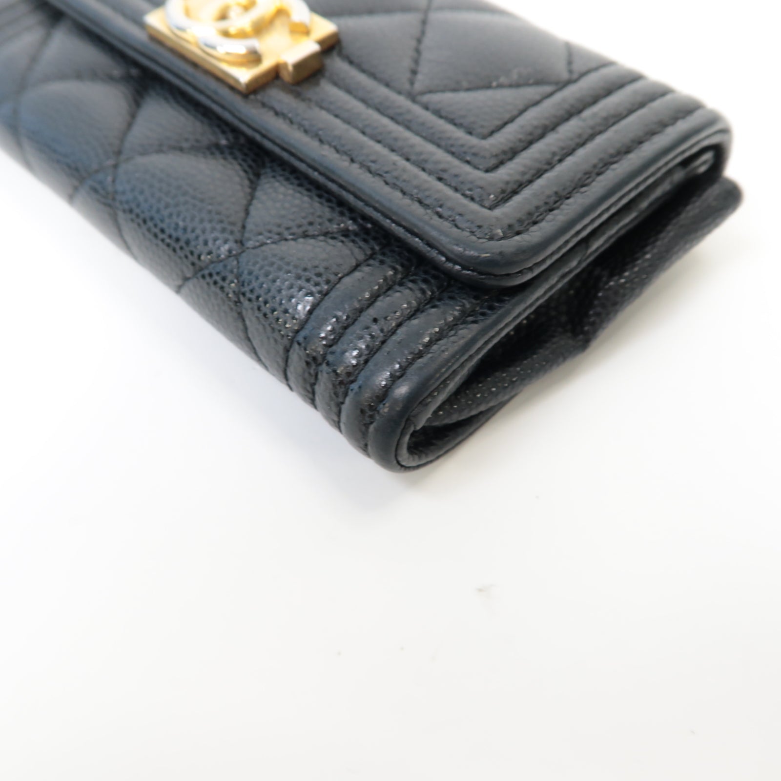 CHANEL 菱格Caviar皮革Card Case金扣卡片套黑色
