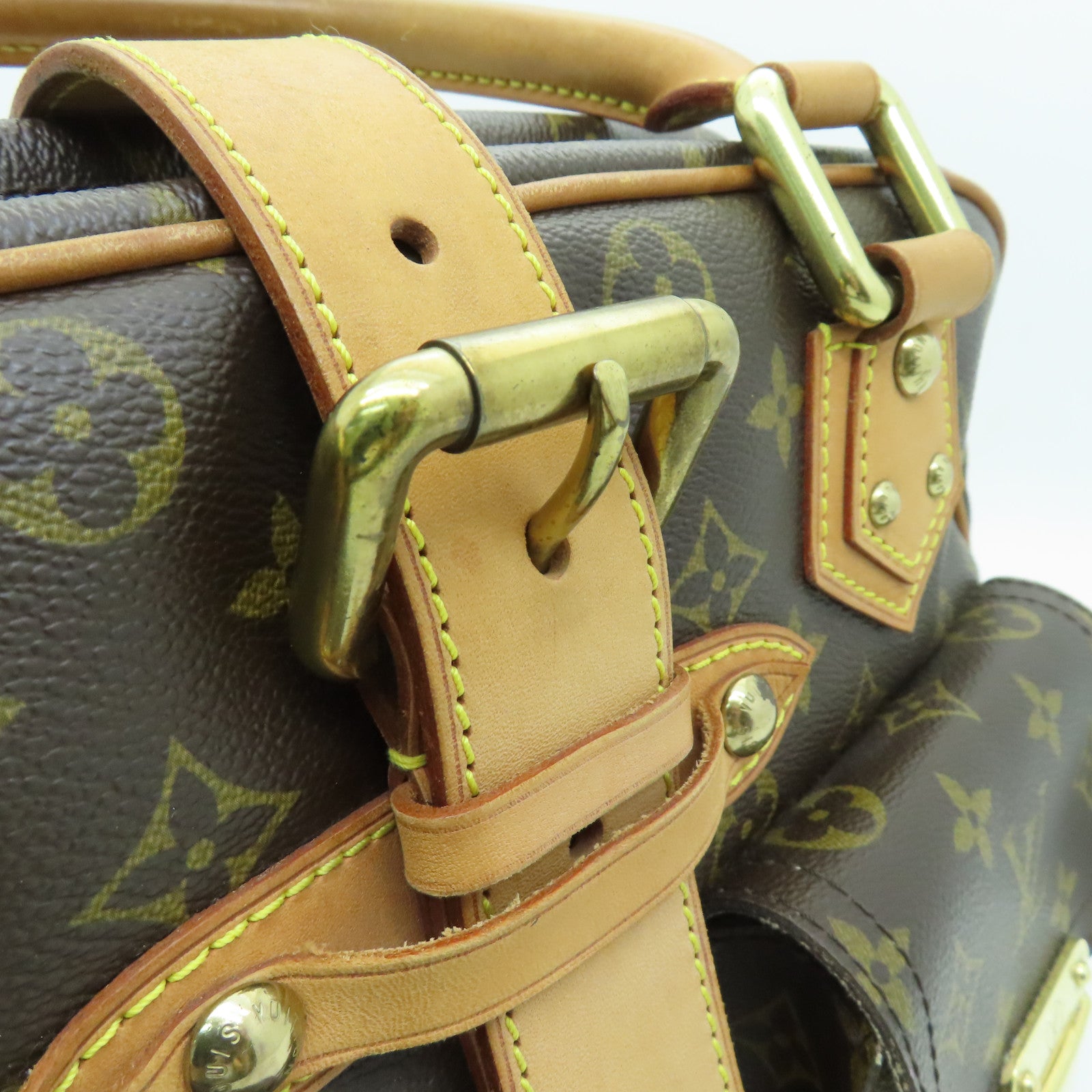 LOUIS VUITTON Monogram Manhattan GM金扣手挽袋棕色