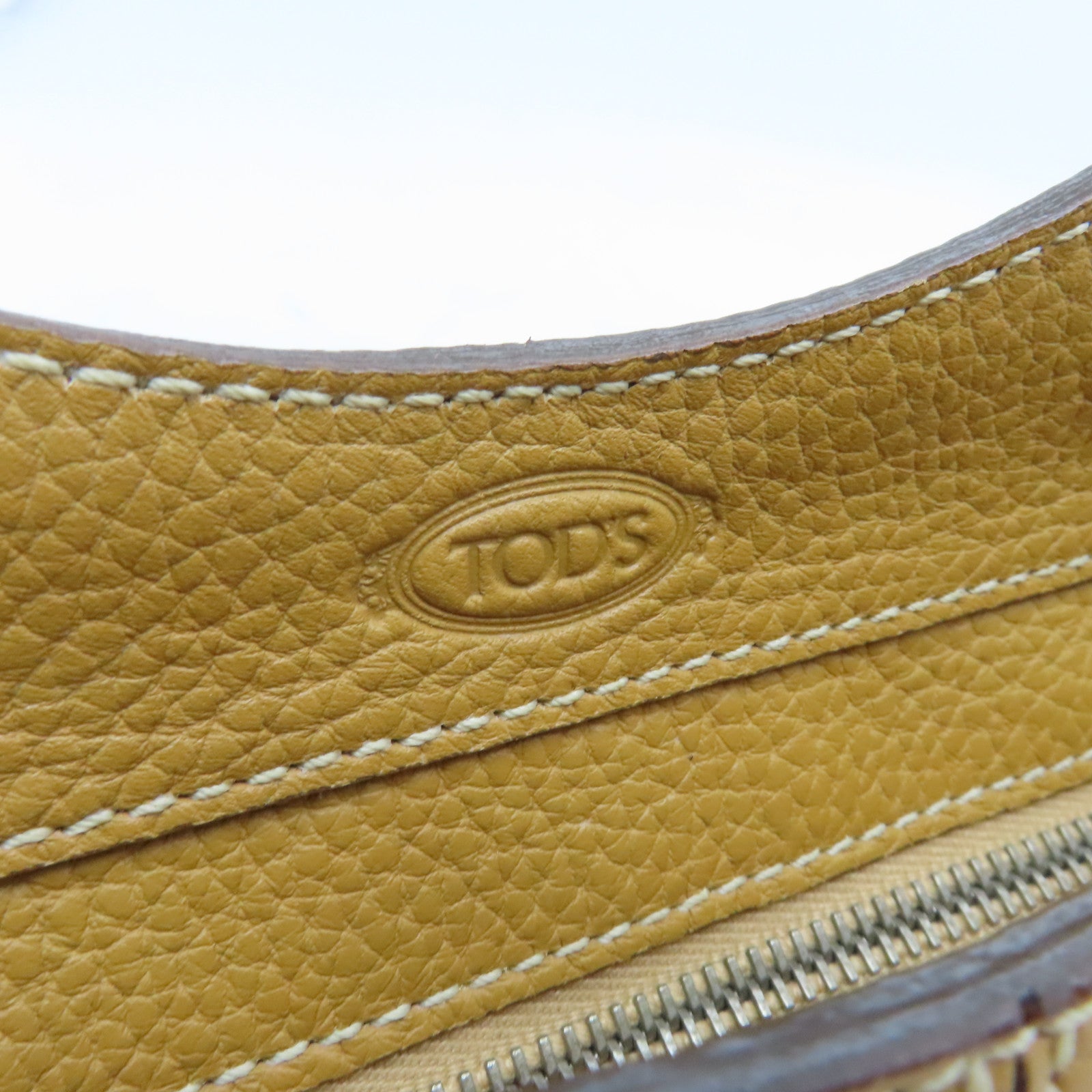 TOD'S Cowhide Leather Hand Bag Gold Buckle Hand Bag Brown