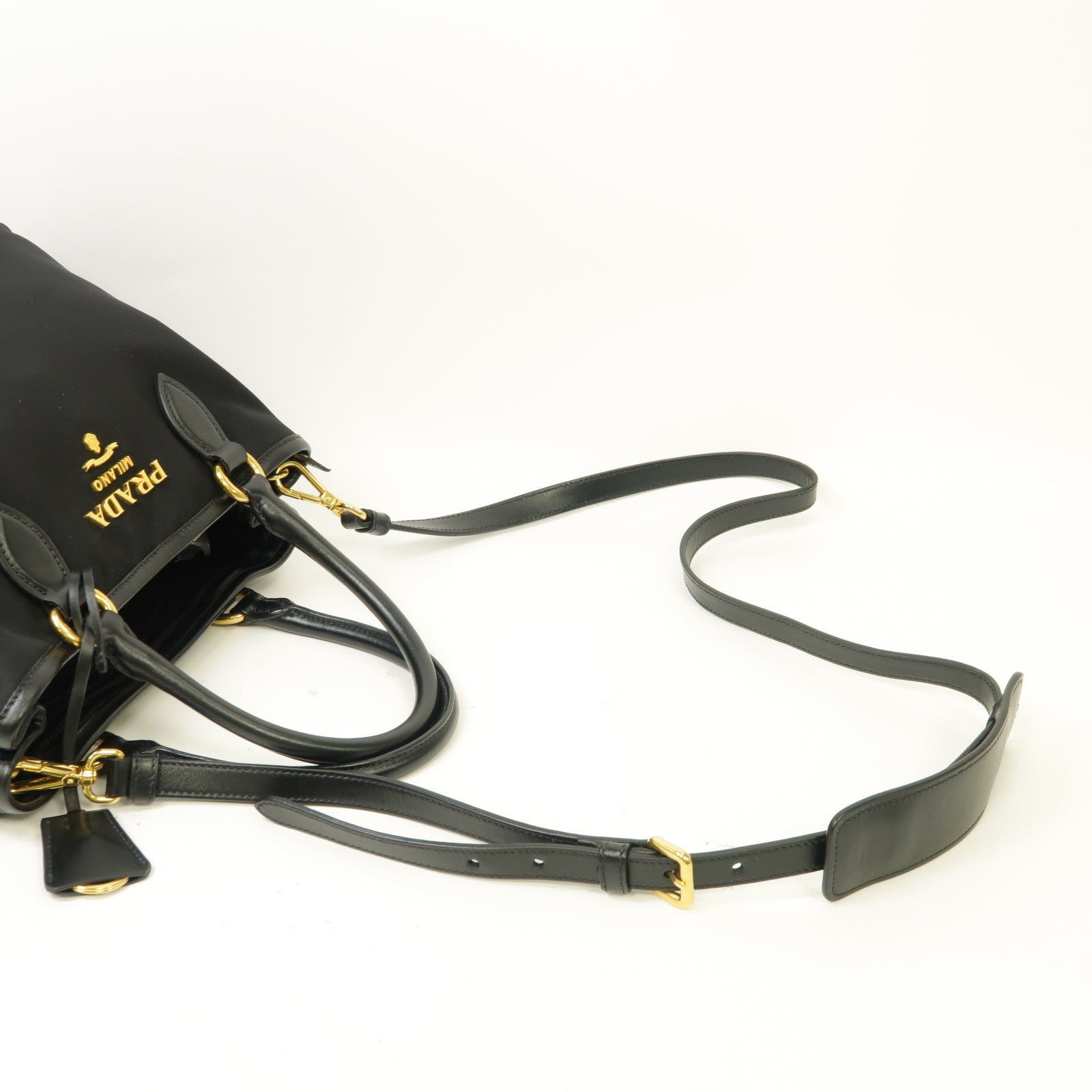 PRADA 尼龍2 Way Shoulder金扣手挽肩背兩用袋黑色