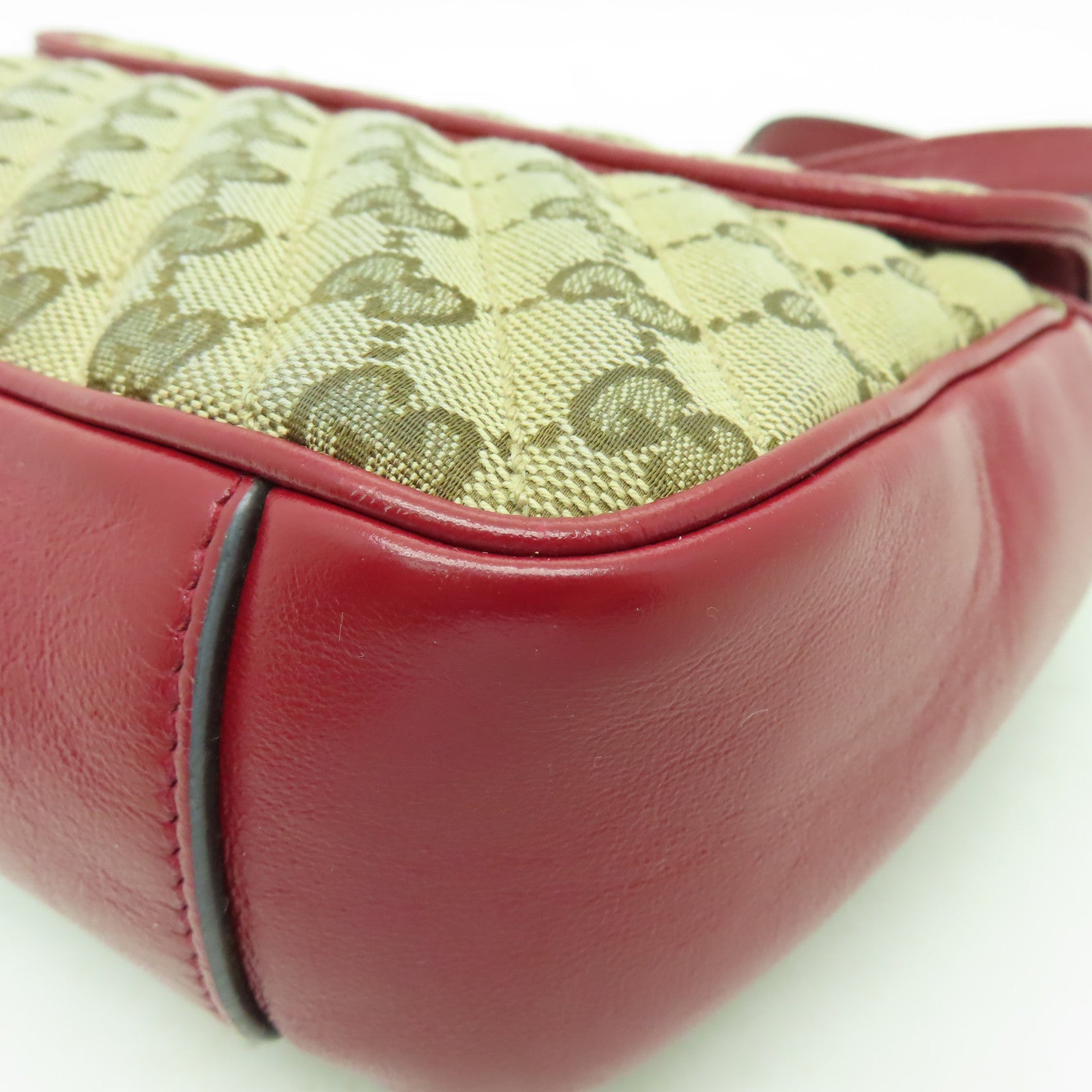 GUCCI 帆布Shoulder Bag金扣鏈帶肩背袋啡色/紅色