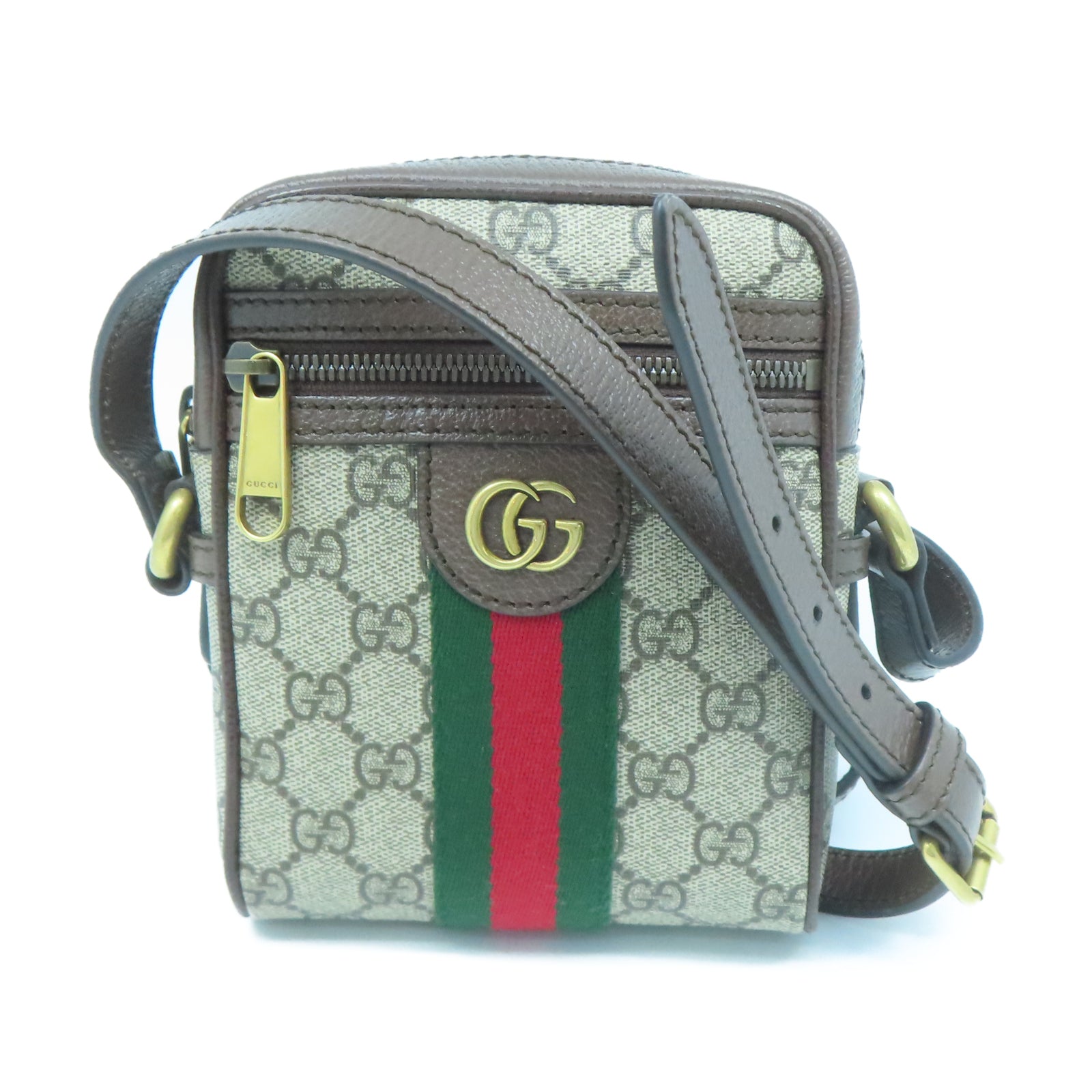 GUCCI 塗層帆布Shoulder Bag金扣肩背袋棕色