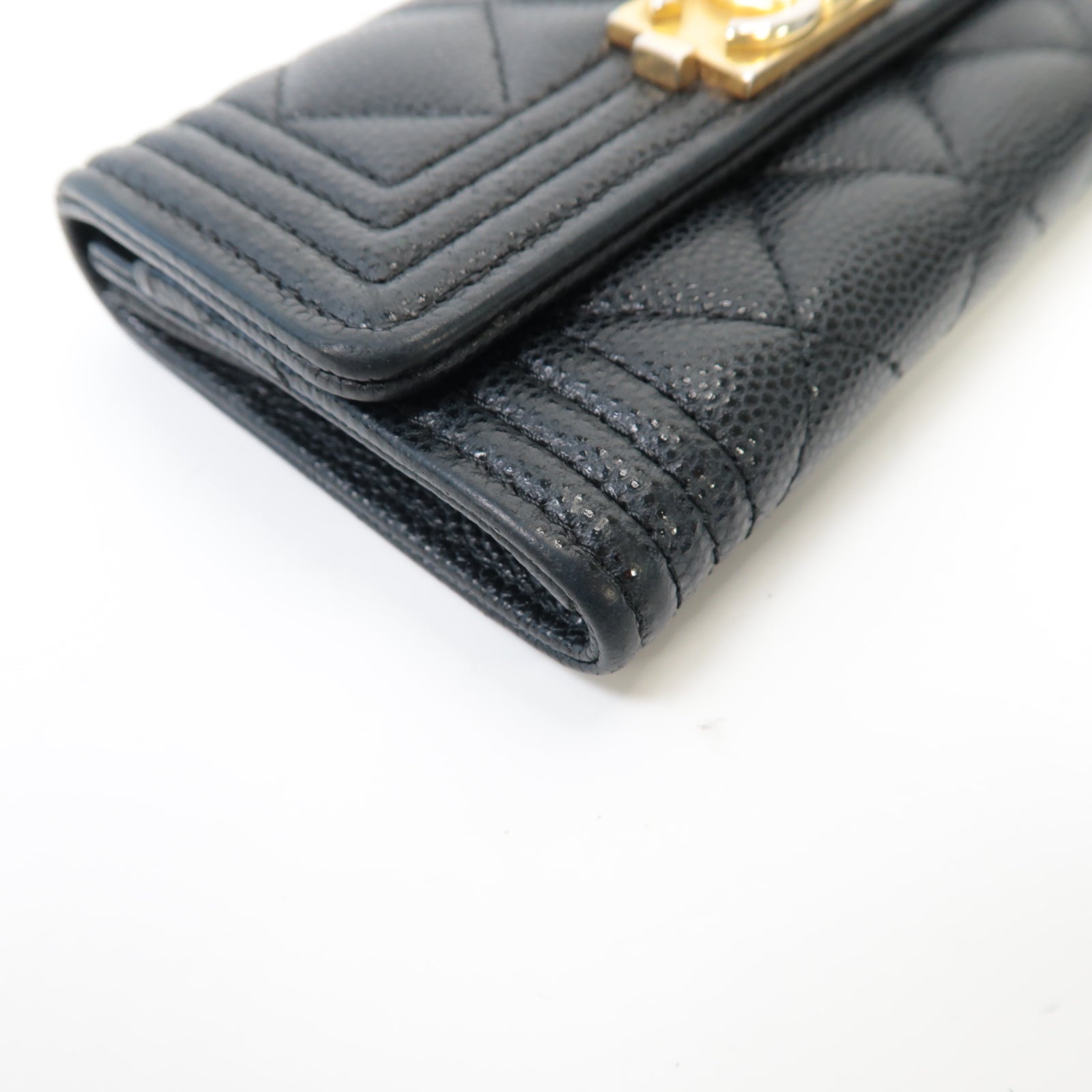 CHANEL 菱格Caviar皮革Card Case金扣卡片套黑色
