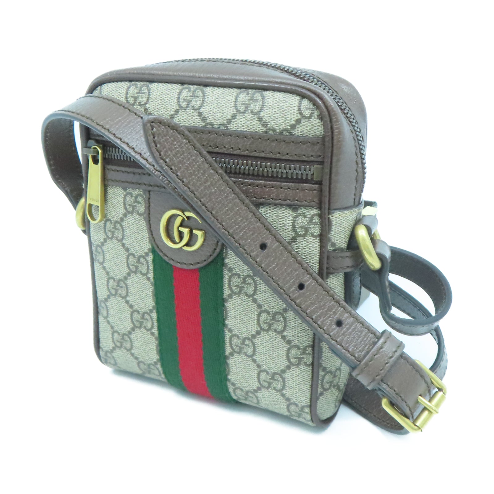 GUCCI 塗層帆布Shoulder Bag金扣肩背袋棕色