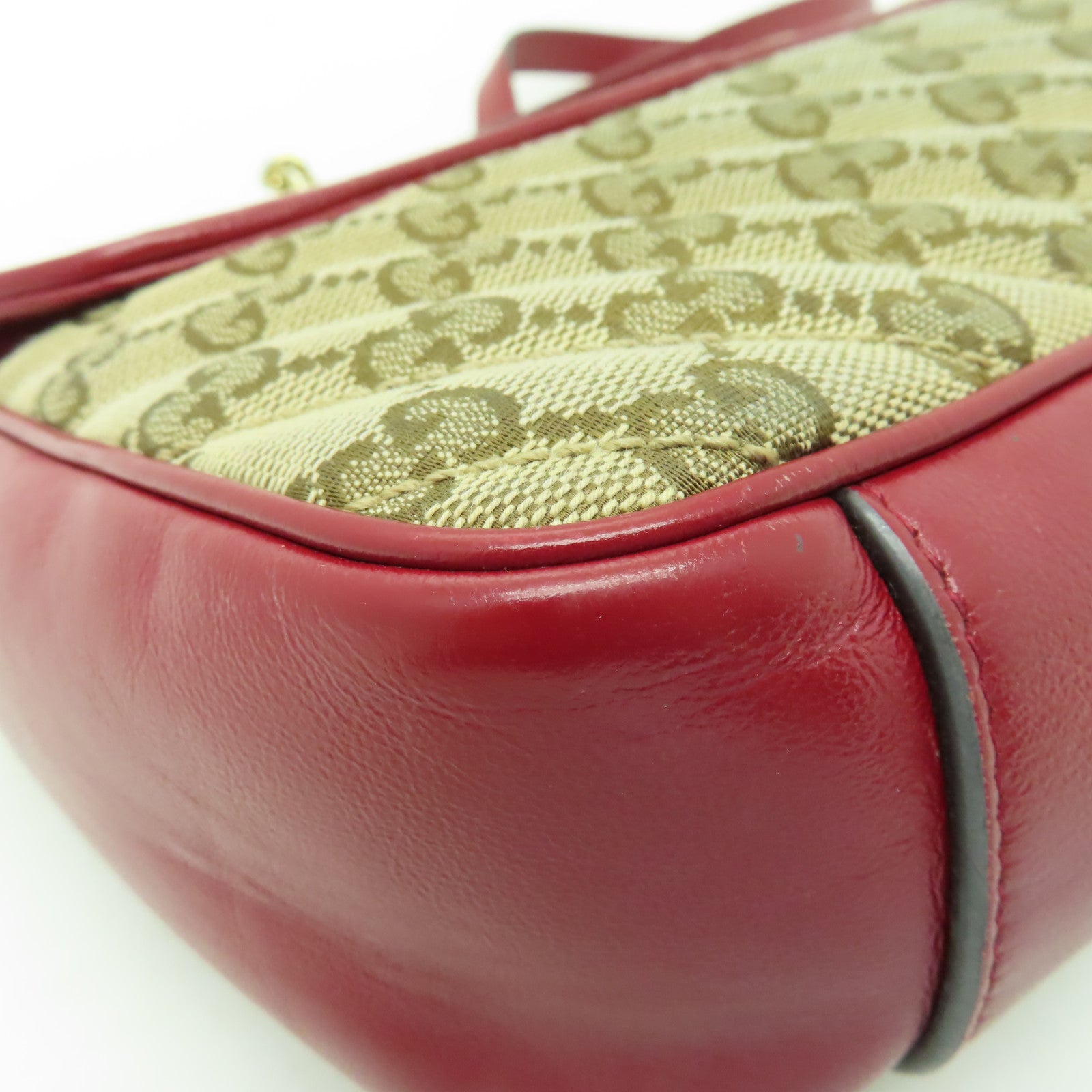 GUCCI 帆布Shoulder Bag金扣鏈帶肩背袋啡色/紅色