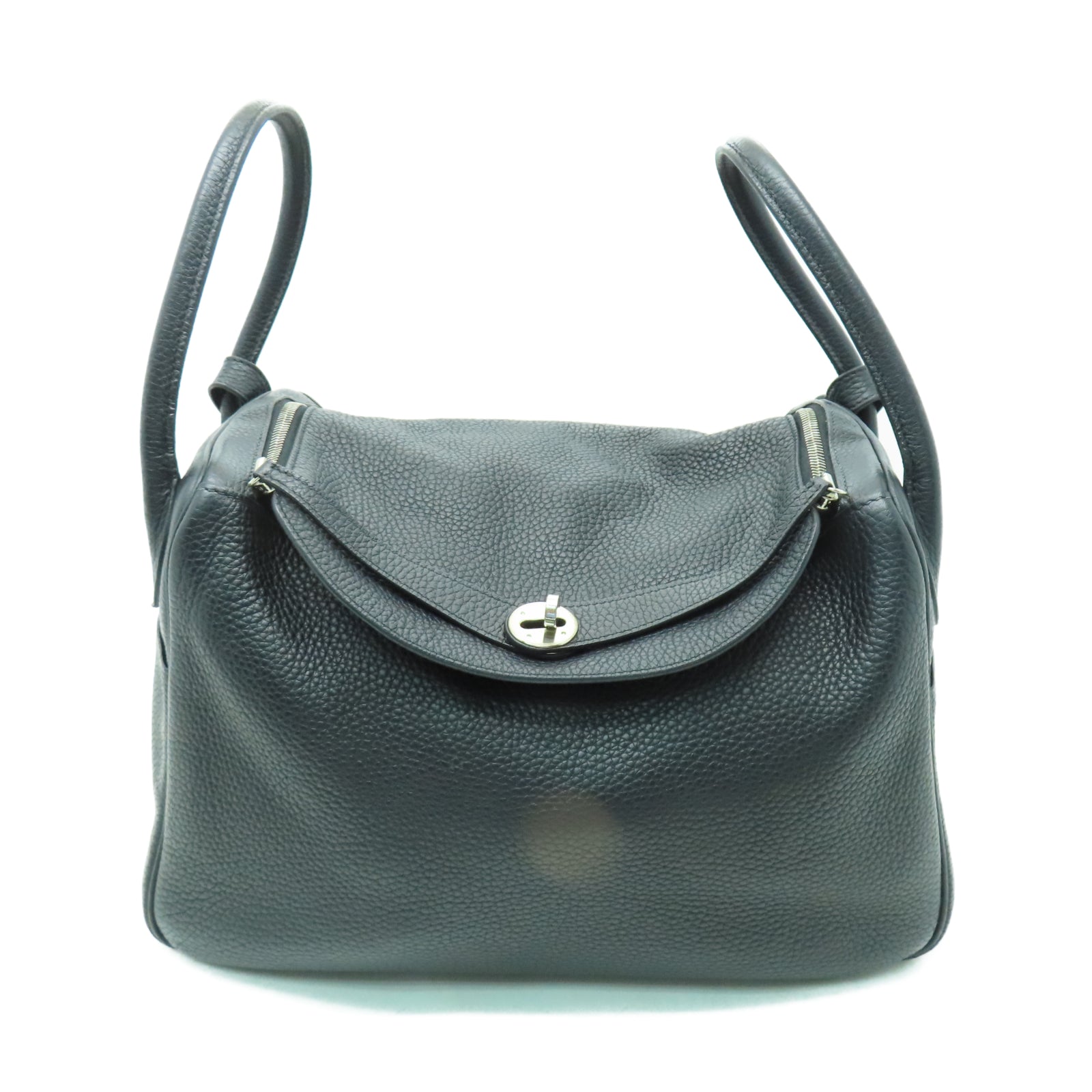 HERMES Taurillon Clemence皮革Lindy 34銀扣手挽肩背兩用袋黑色