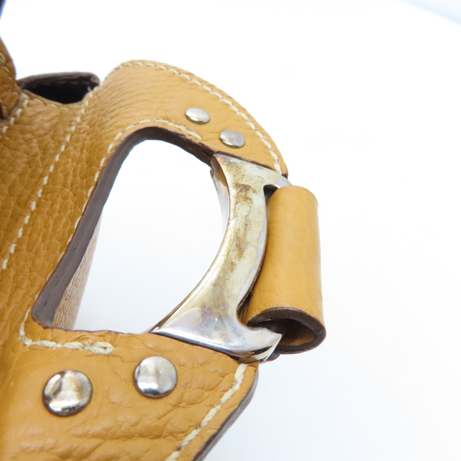 TOD'S Cowhide Leather Hand Bag Gold Buckle Hand Bag Brown