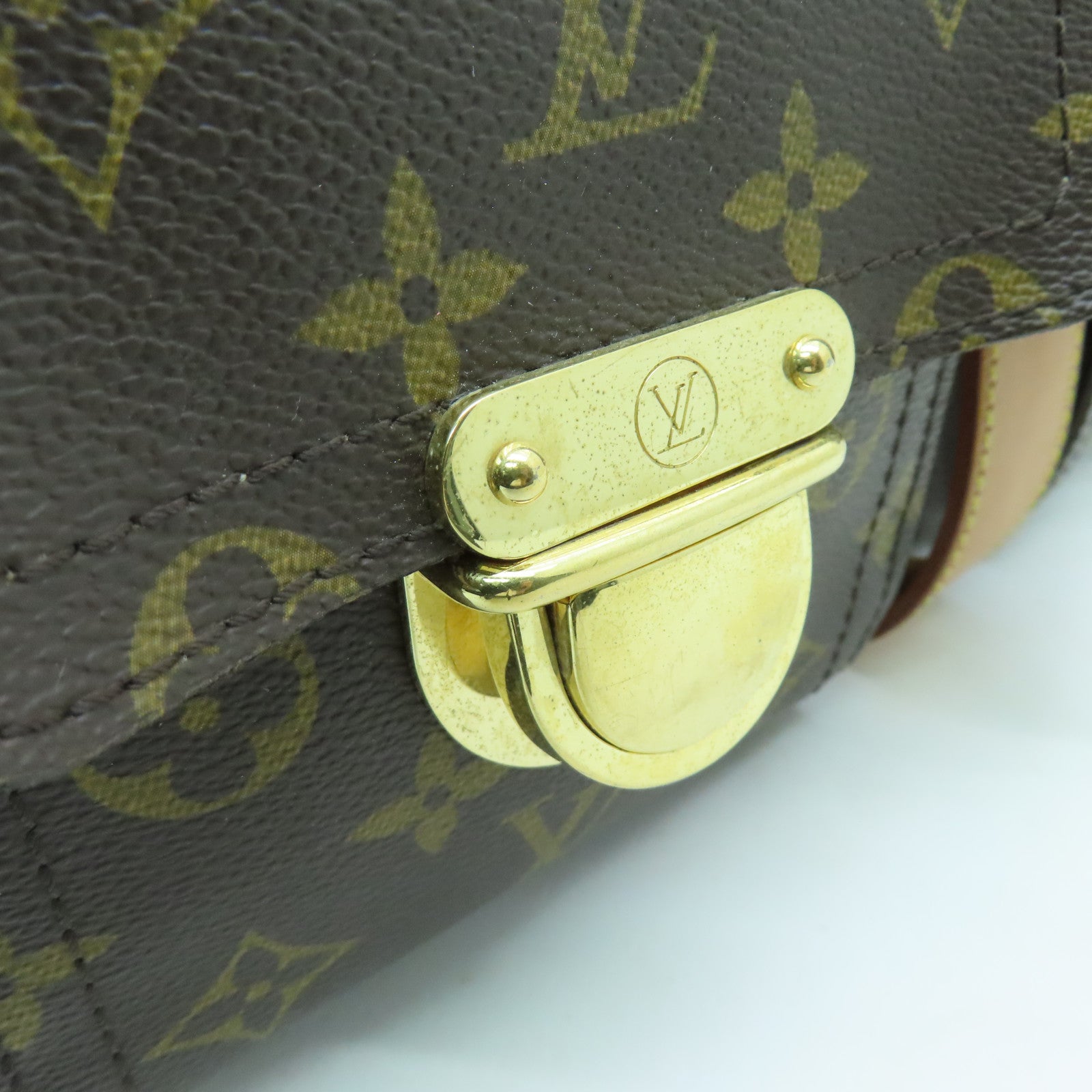 LOUIS VUITTON Monogram Manhattan GM金扣手挽袋棕色