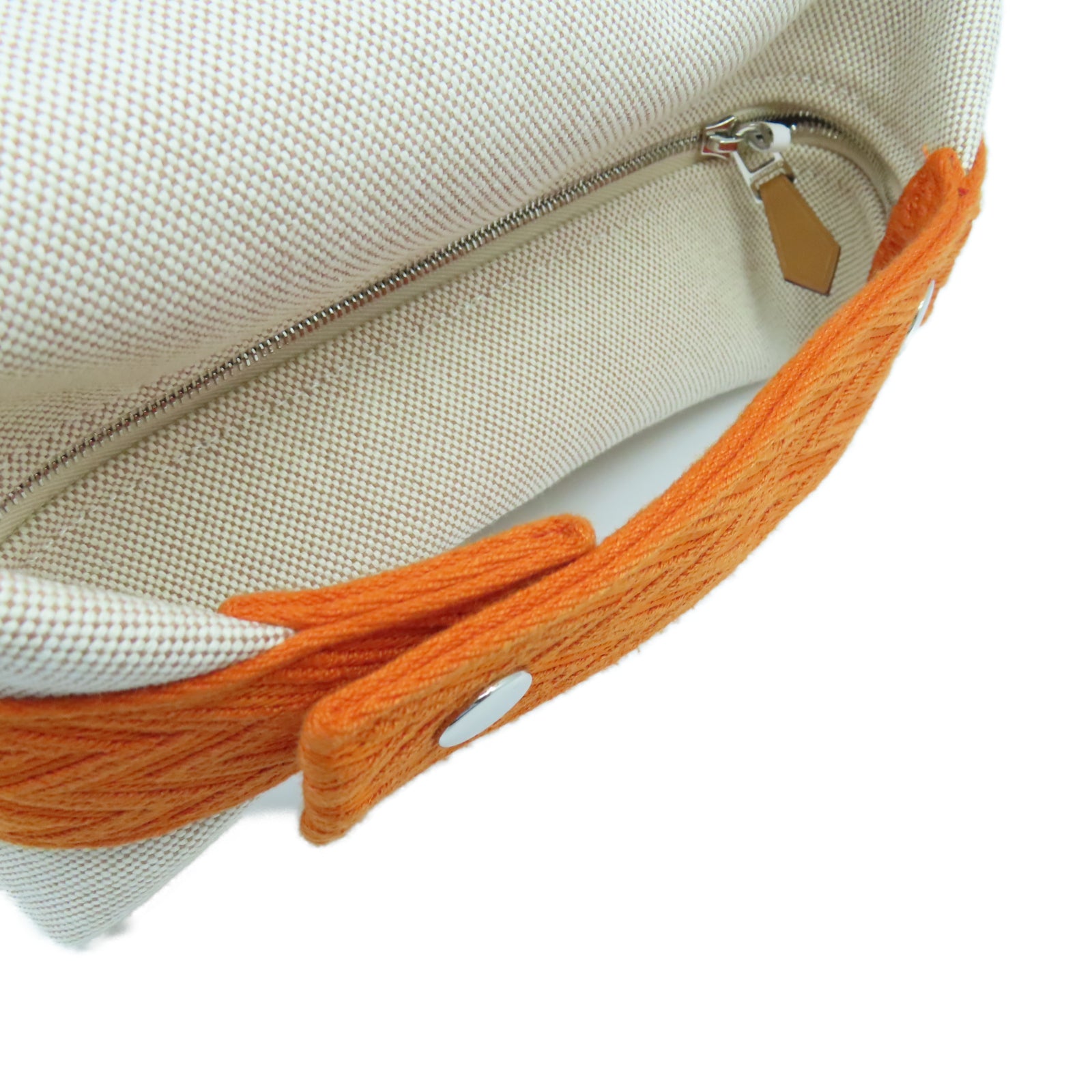 HERMES Toile H Hand Bag銀扣手挽袋白色/橙色