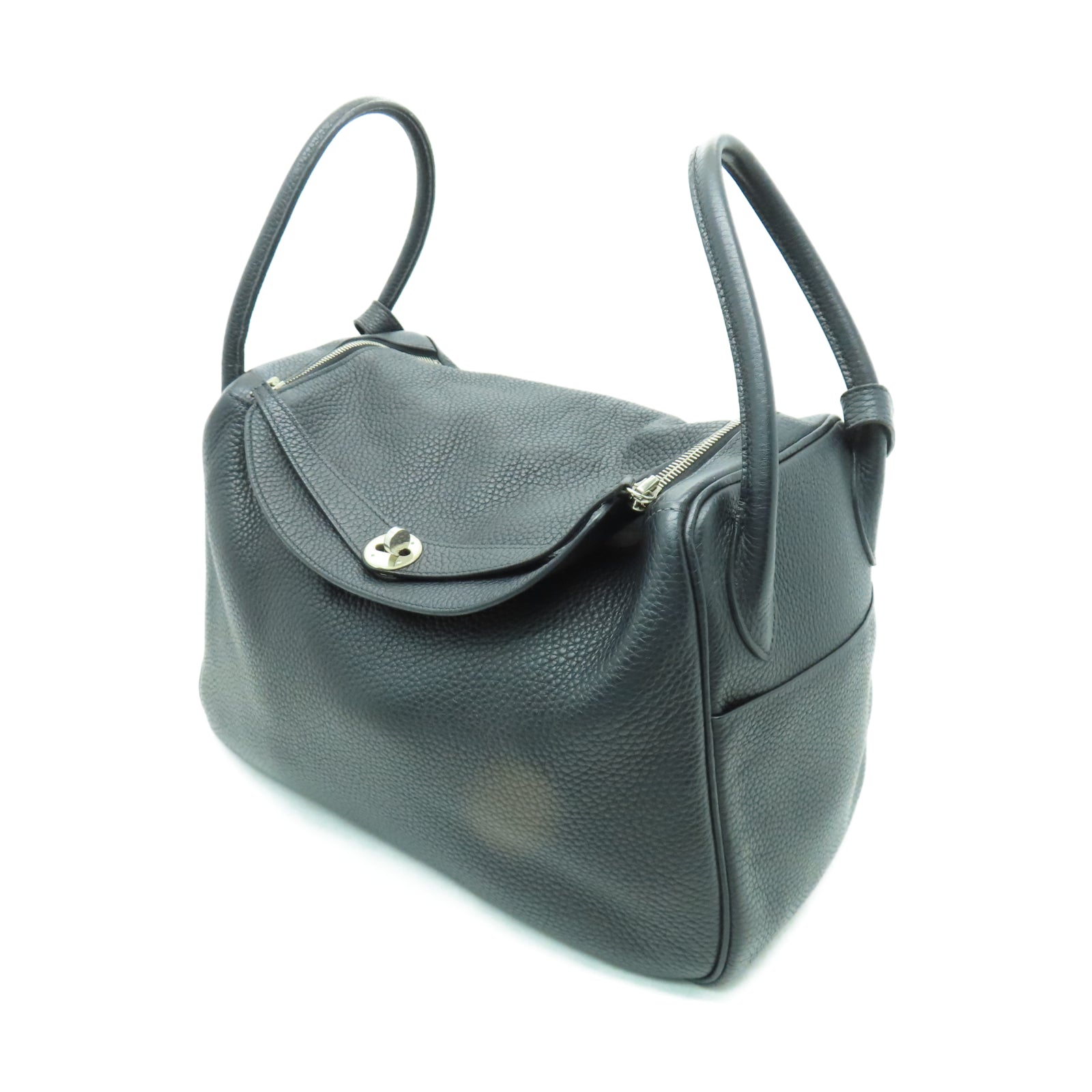 HERMES Taurillon Clemence皮革Lindy 34銀扣手挽肩背兩用袋黑色