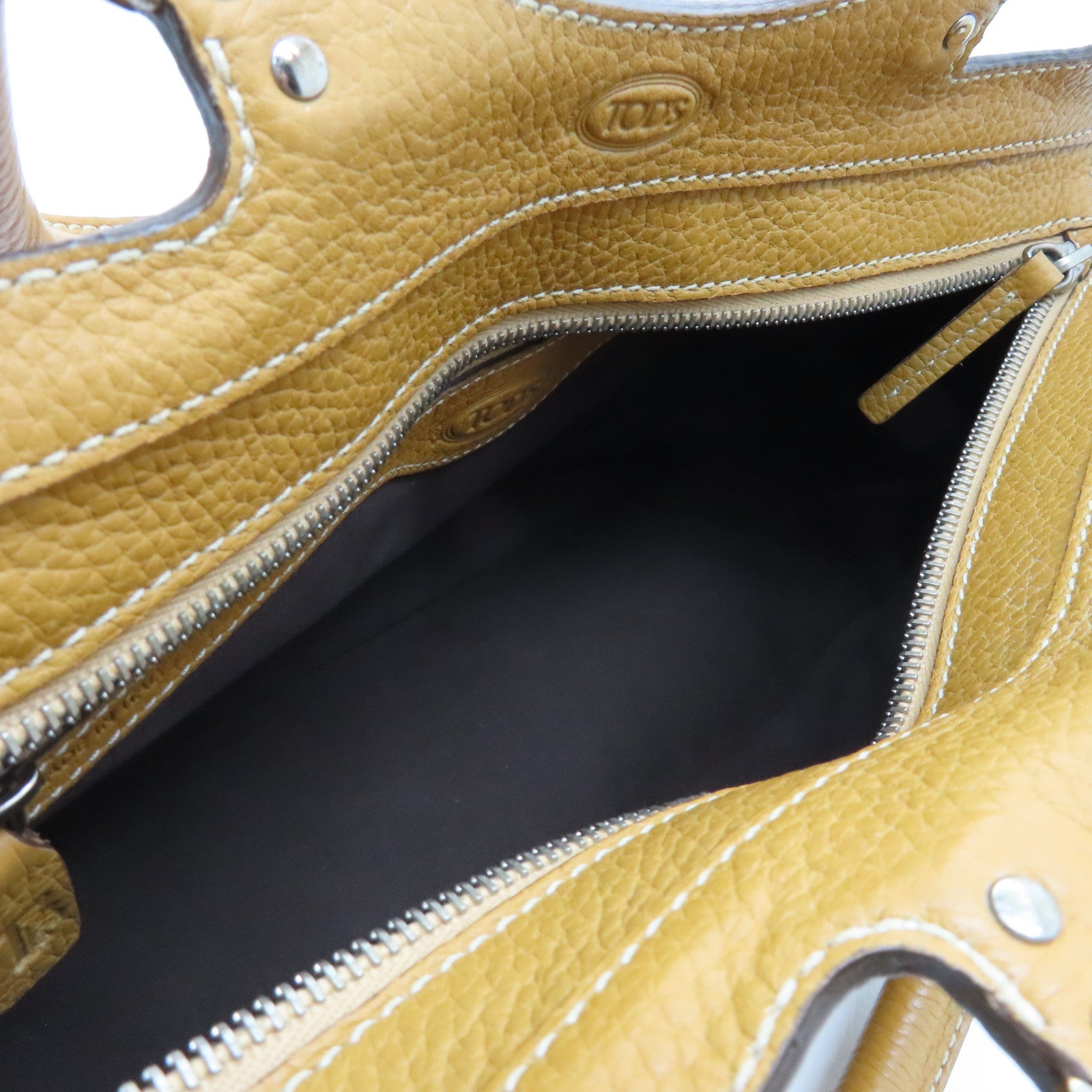 TOD'S Cowhide Leather Hand Bag Gold Buckle Hand Bag Brown