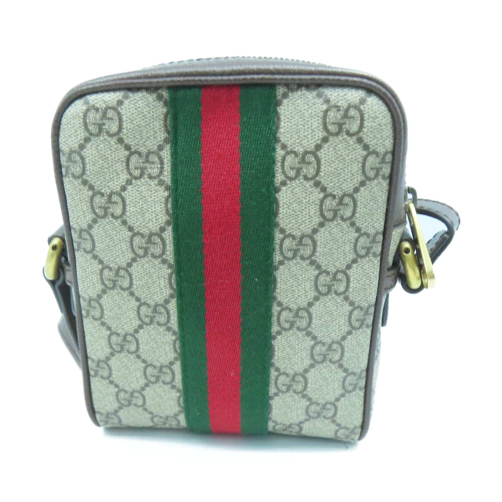 GUCCI 塗層帆布Shoulder Bag金扣肩背袋棕色