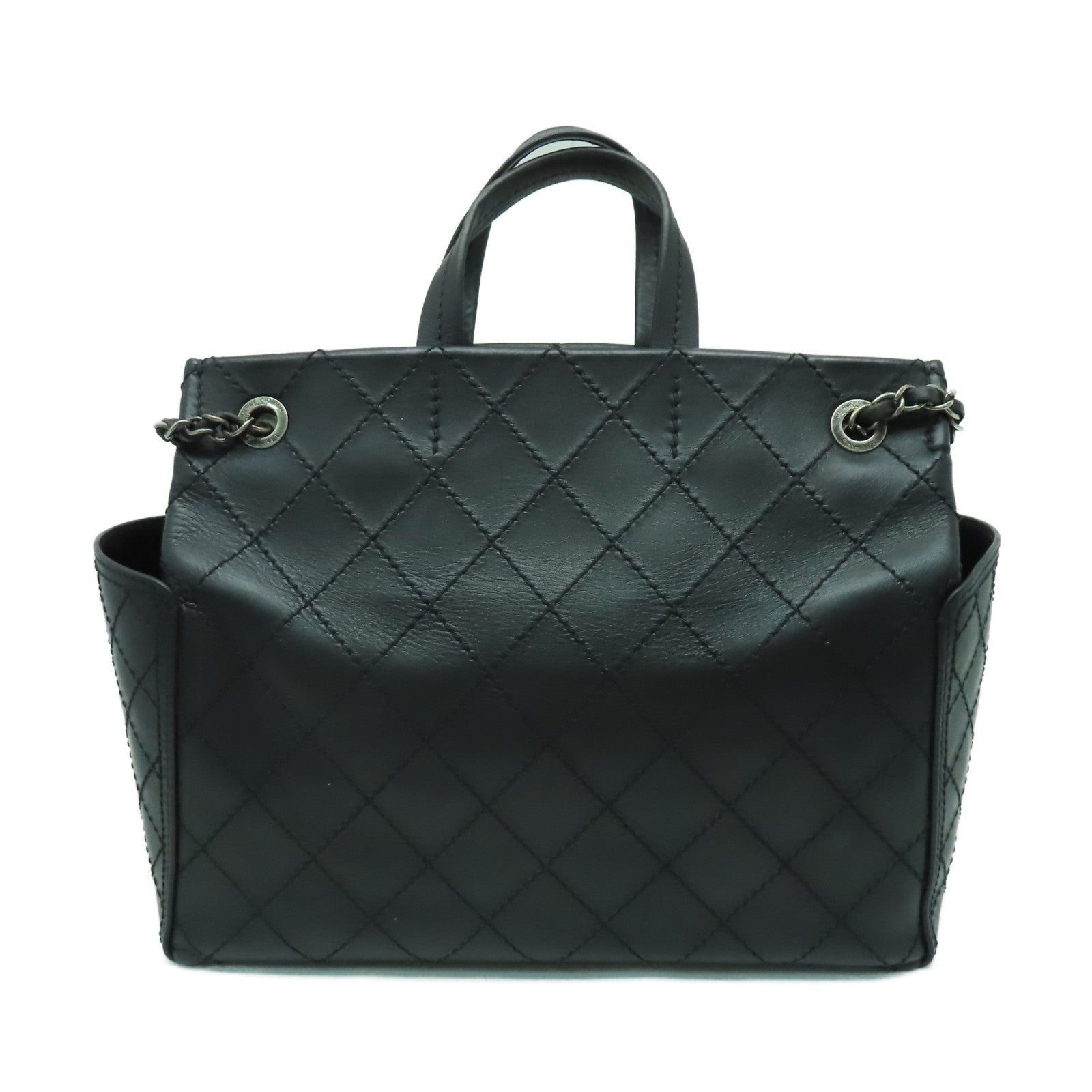 CHANEL 菱格牛皮皮革Shoulder Bag銀扣鏈帶肩背袋黑色