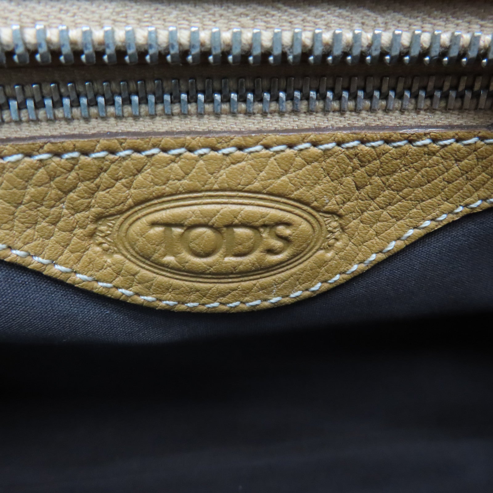 TOD'S Cowhide Leather Hand Bag Gold Buckle Hand Bag Brown