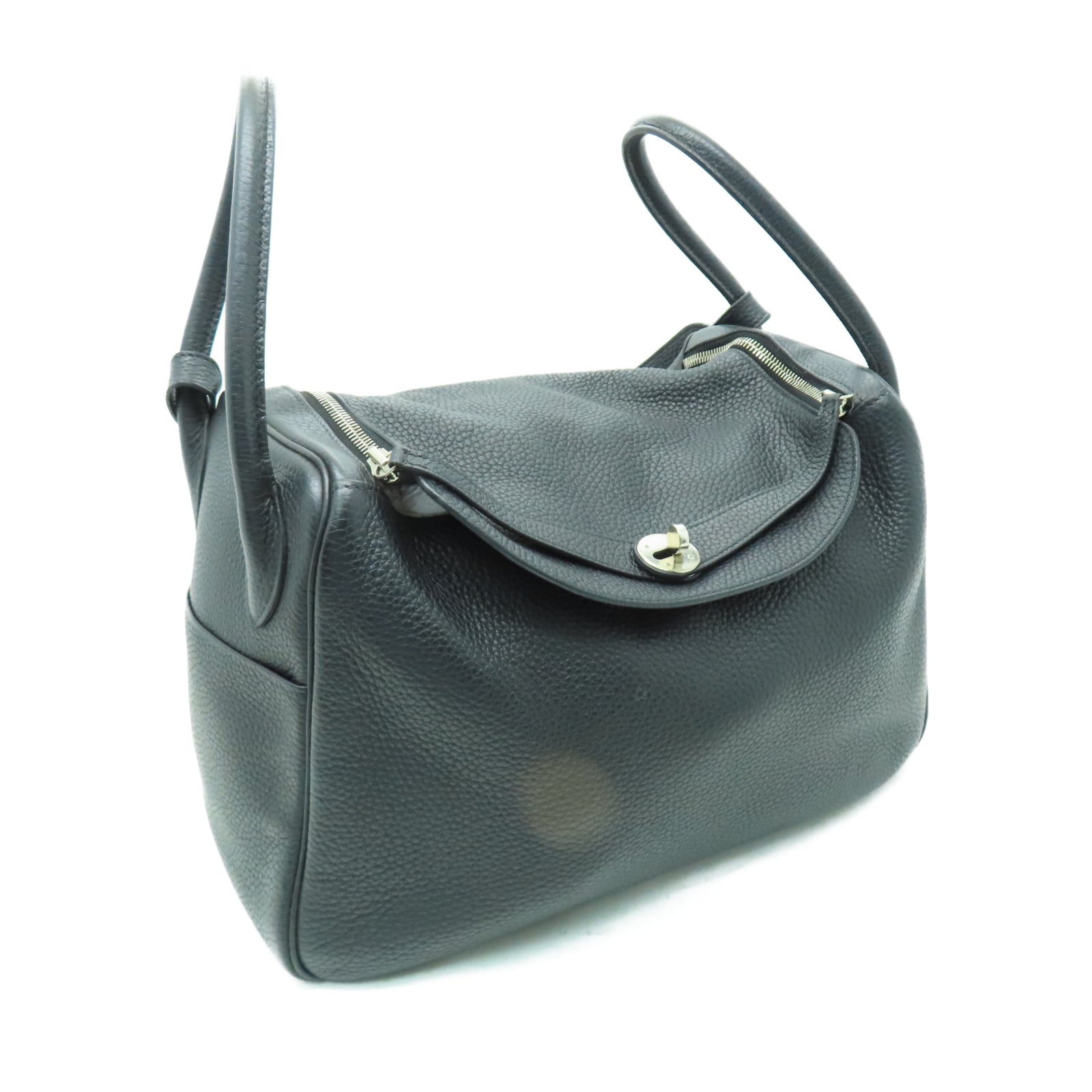 HERMES Taurillon Clemence皮革Lindy 34銀扣手挽肩背兩用袋黑色